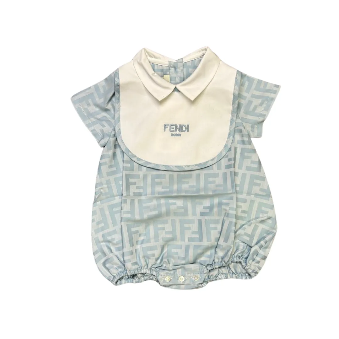 Blue Baby Short Sleeves Logo Romper   Bib