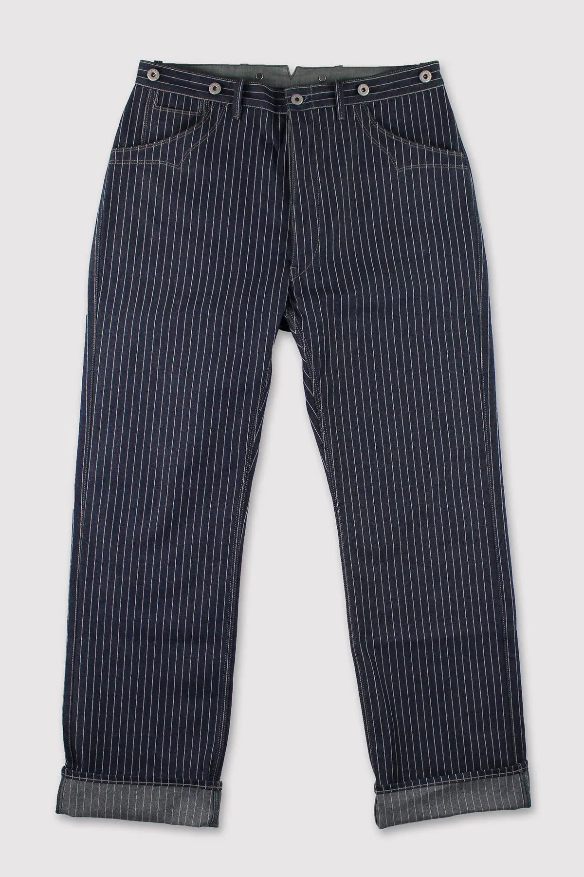 Blue Blanket - IJ1 JP03 Waist Overall Loose Fit, 11 oz. Japanese Dark Indigo Pinstripe Selvedge Denim