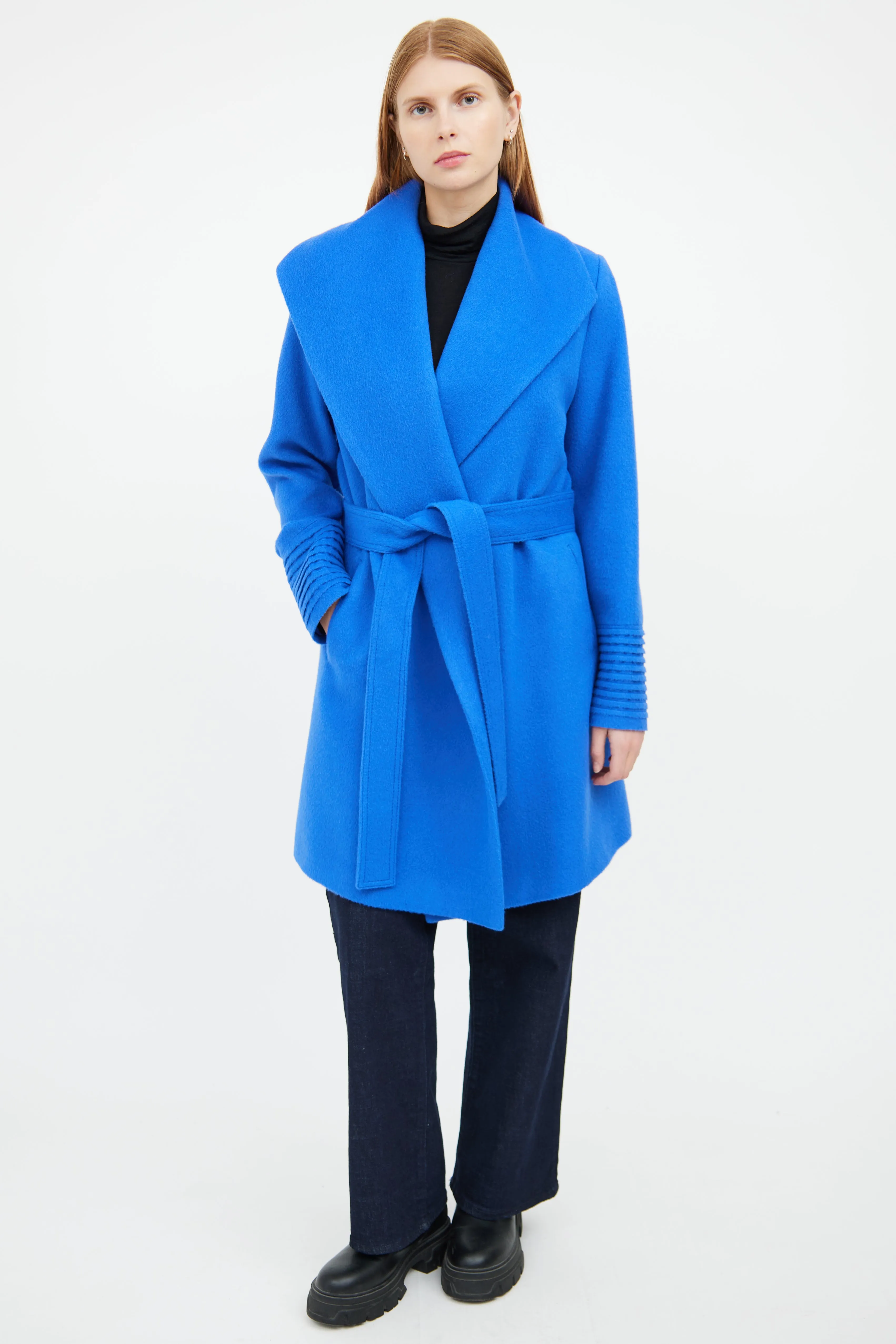 Blue Wool Blend Wrap Coat