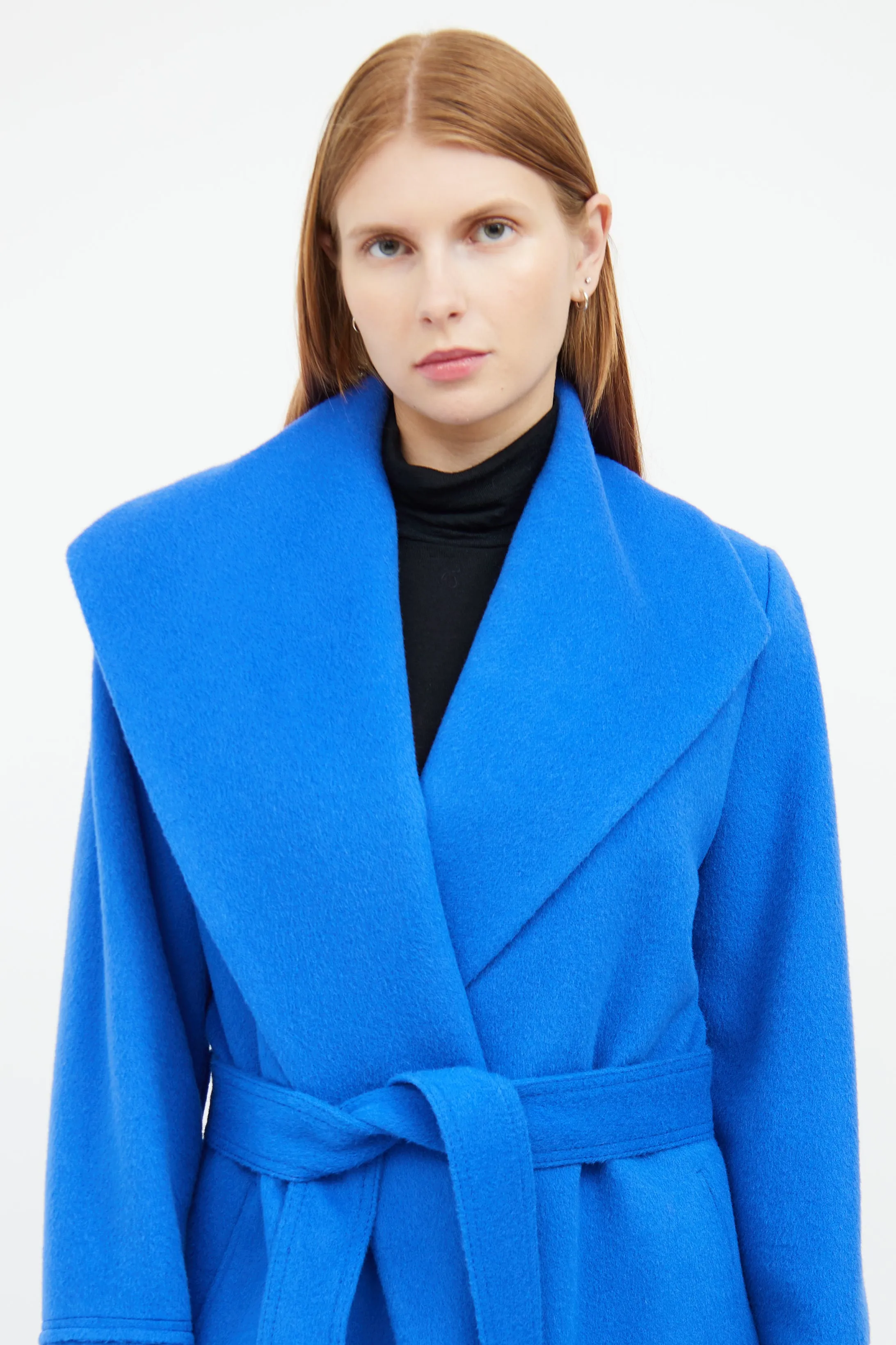 Blue Wool Blend Wrap Coat