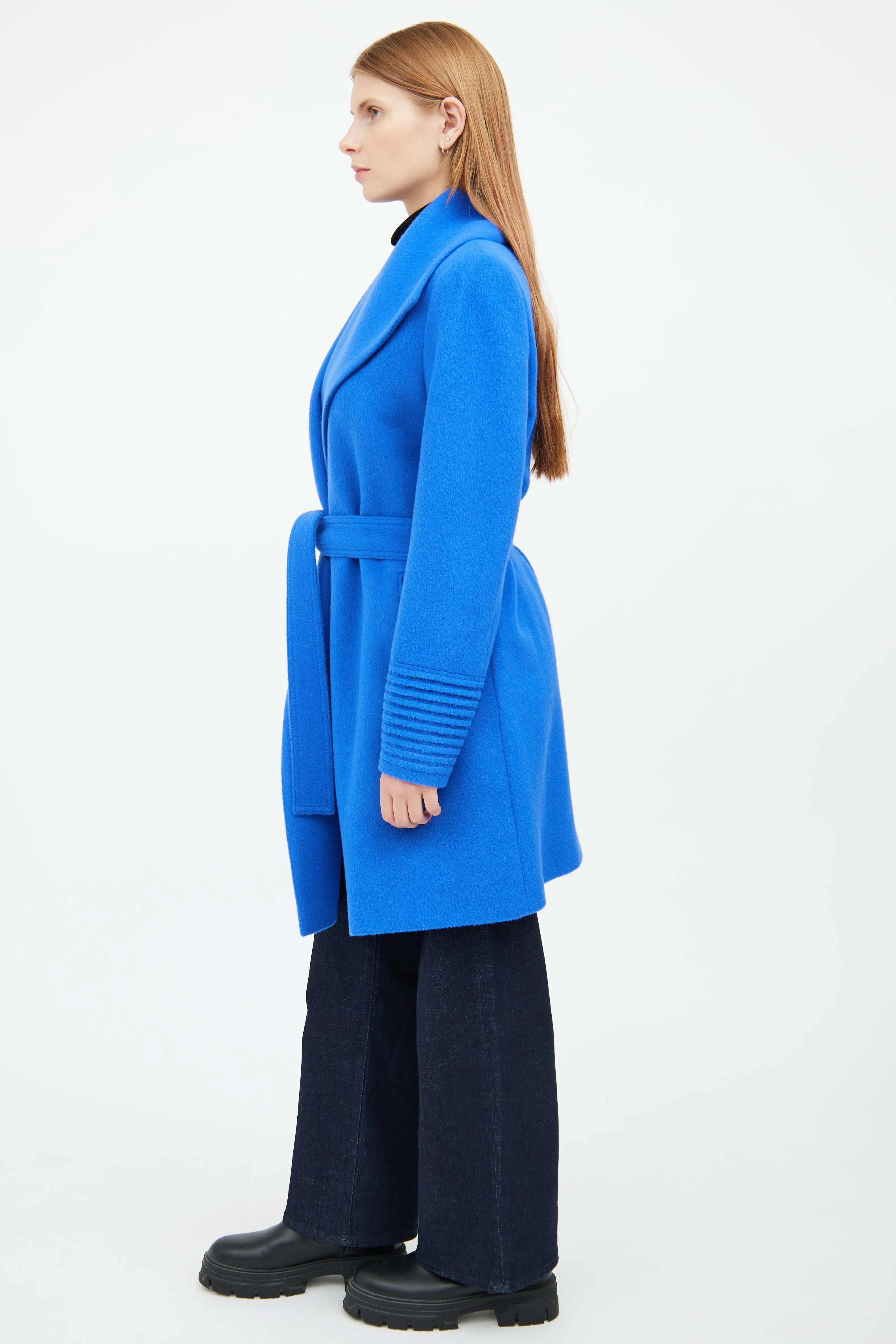 Blue Wool Blend Wrap Coat