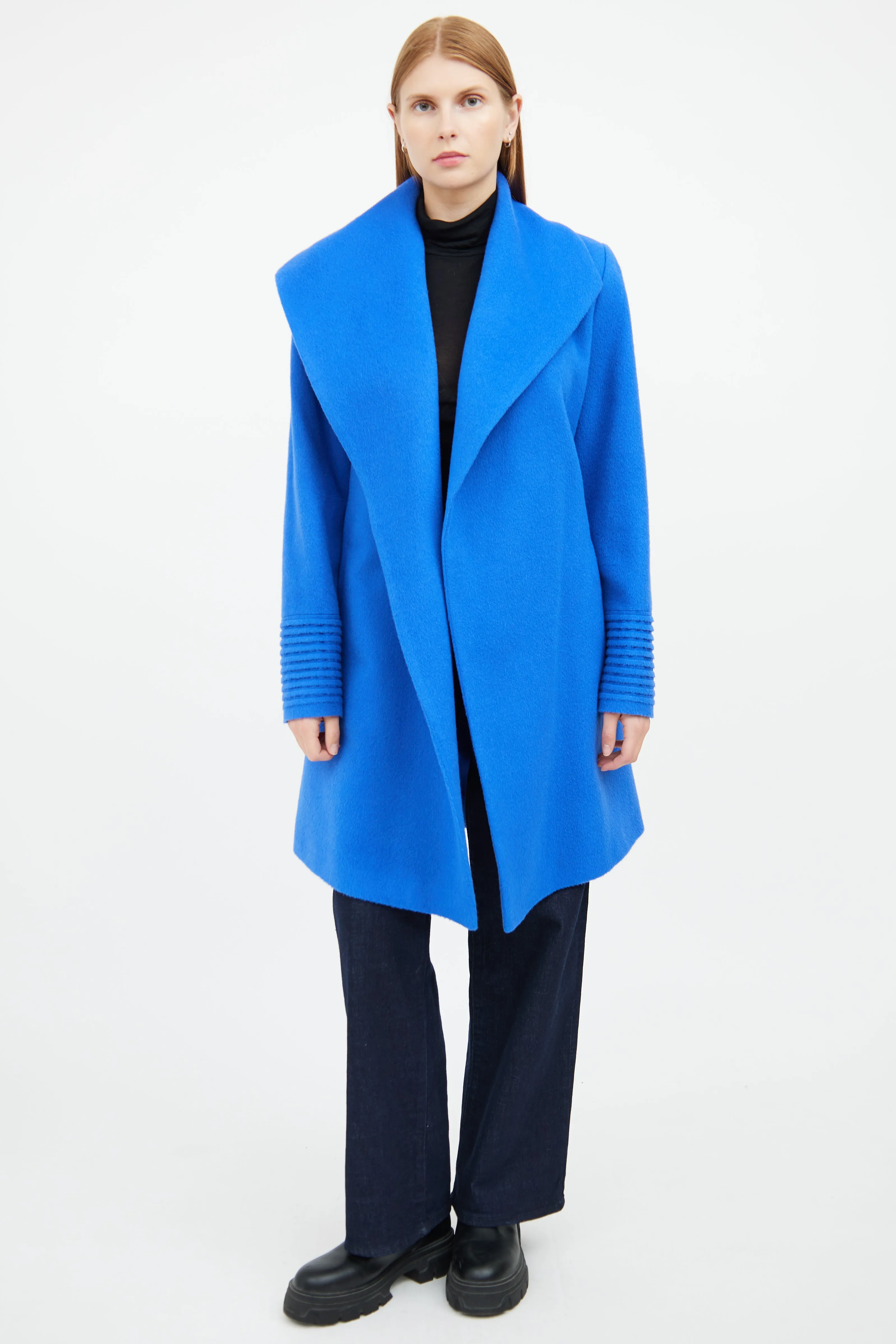 Blue Wool Blend Wrap Coat