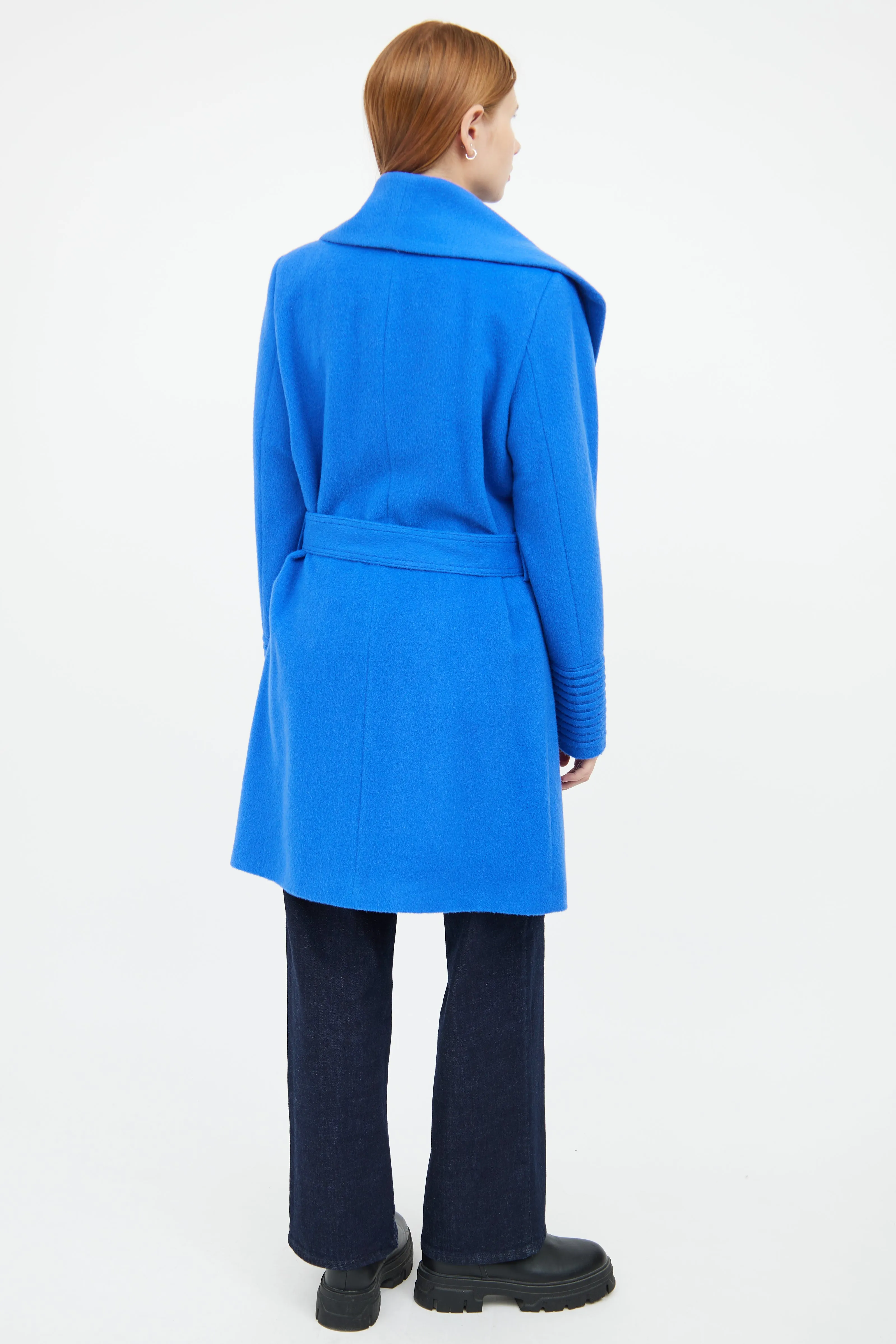 Blue Wool Blend Wrap Coat