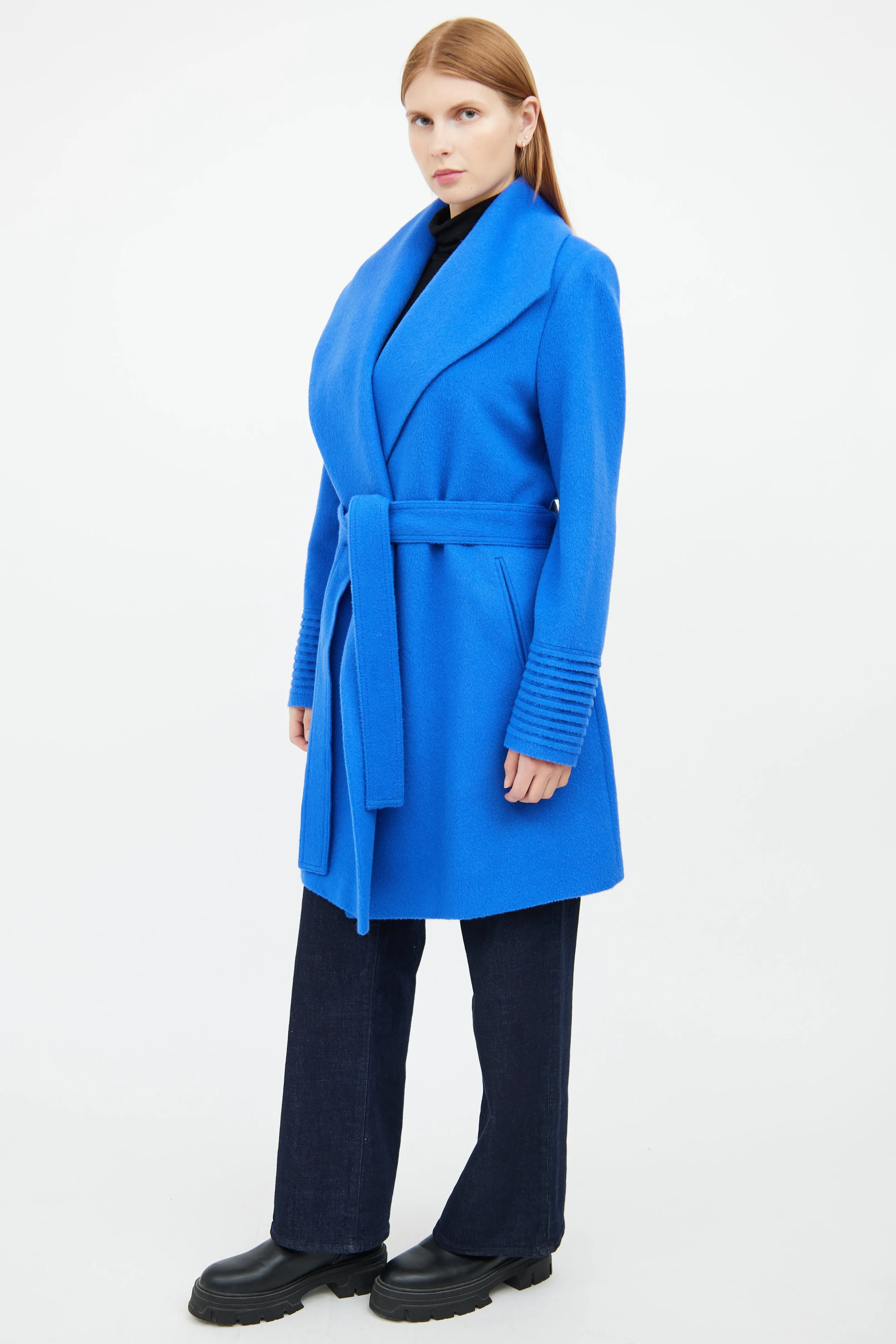 Blue Wool Blend Wrap Coat