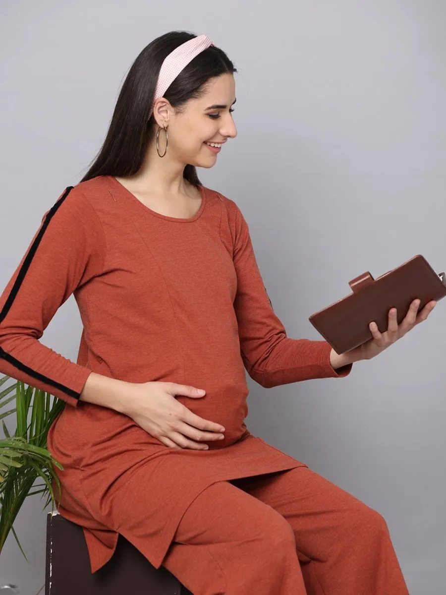 Bombay Coffee Maternity Co- Ord Set With Nursing