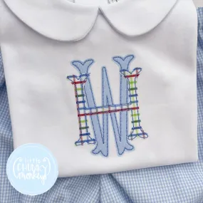 Boy Peter Pan Collar Shirt -Double Stacked Monogram Applique