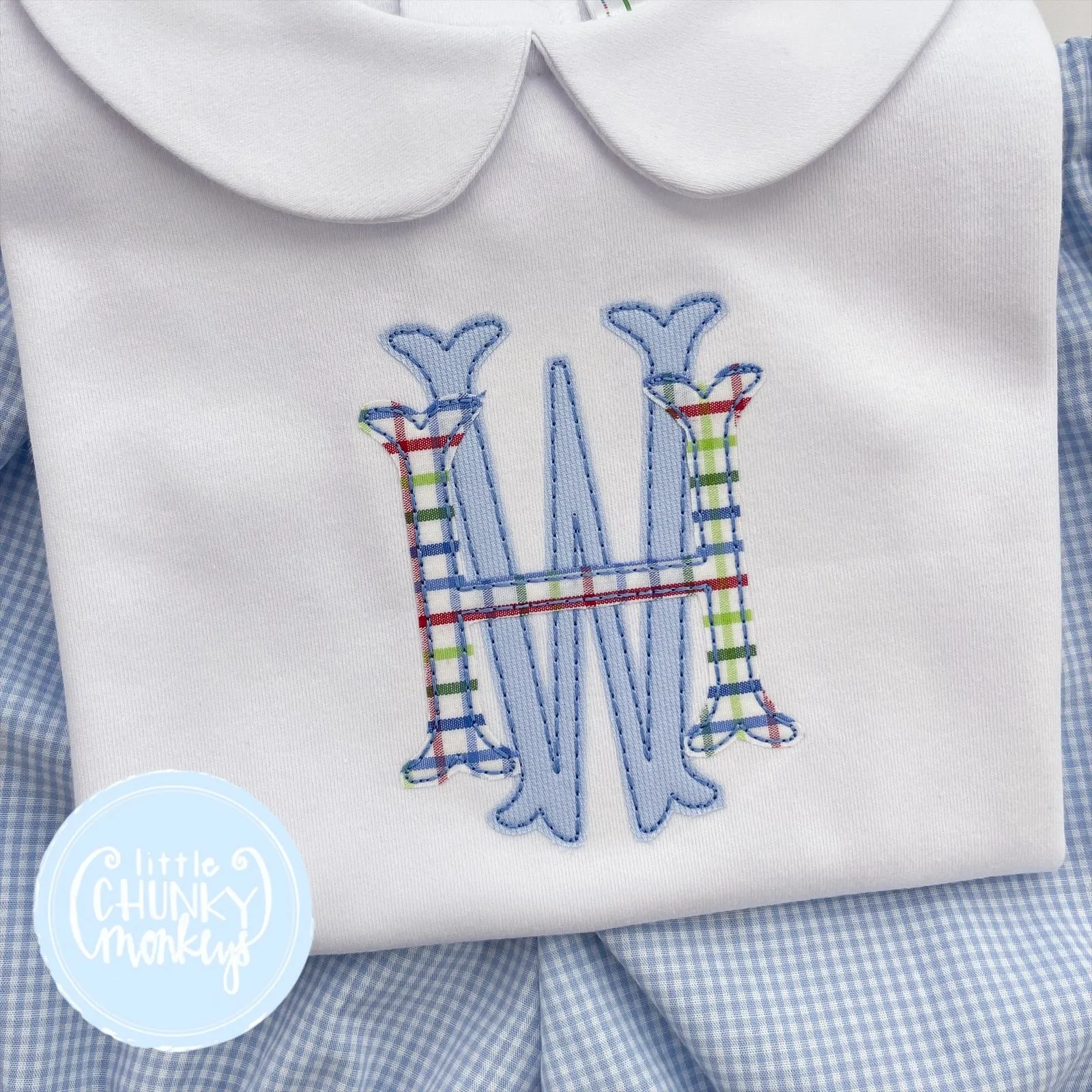 Boy Peter Pan Collar Shirt -Double Stacked Monogram Applique