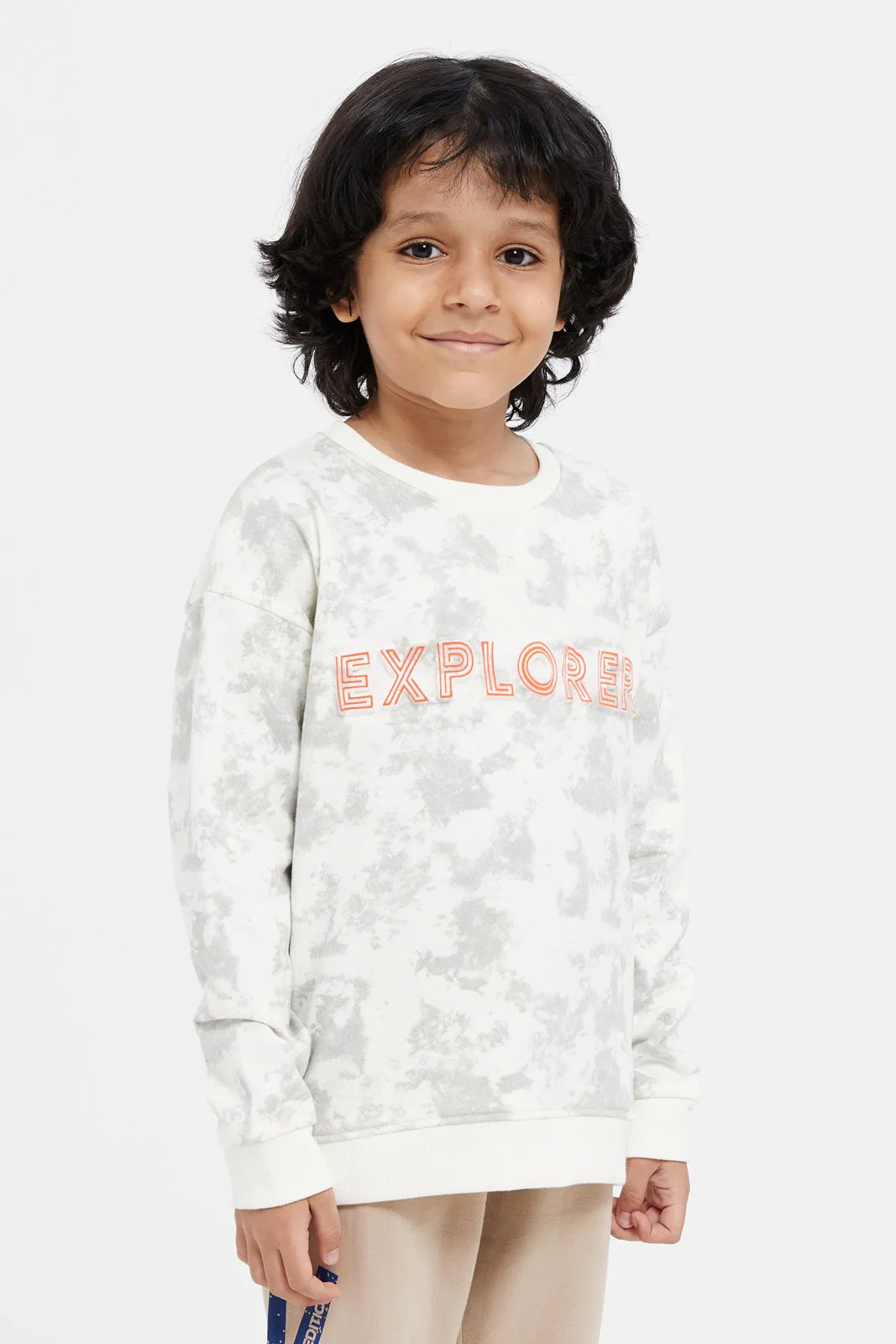 Boys Beige Printed Sweatshirt