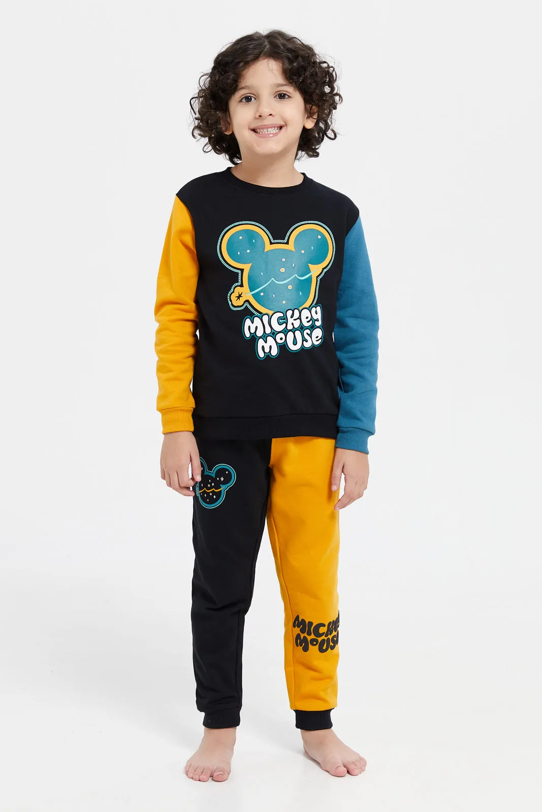 Boys Black And Mustard Mickey Mouse Sweatshirt With Jogger Set (2 Piece)