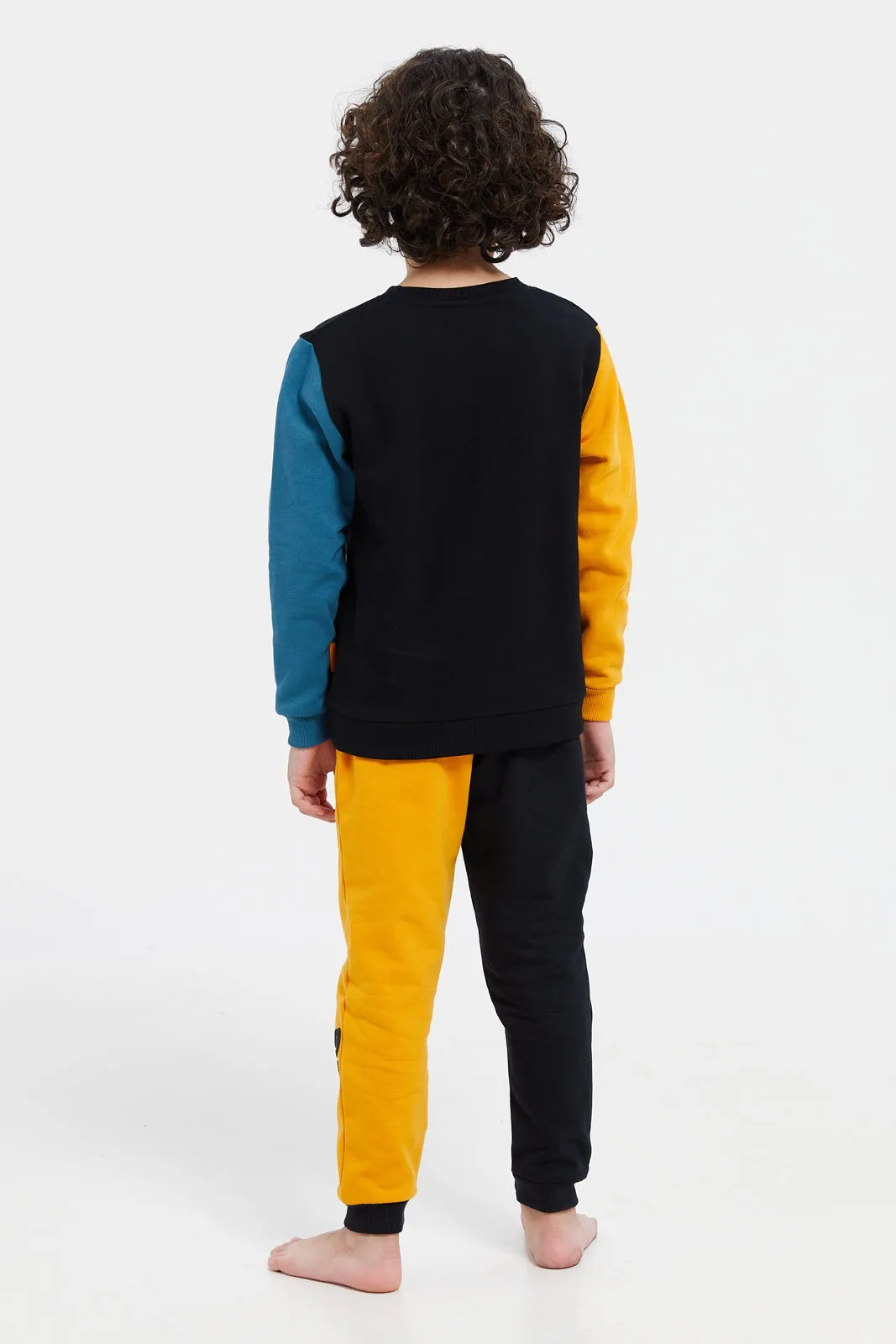 Boys Black And Mustard Mickey Mouse Sweatshirt With Jogger Set (2 Piece)