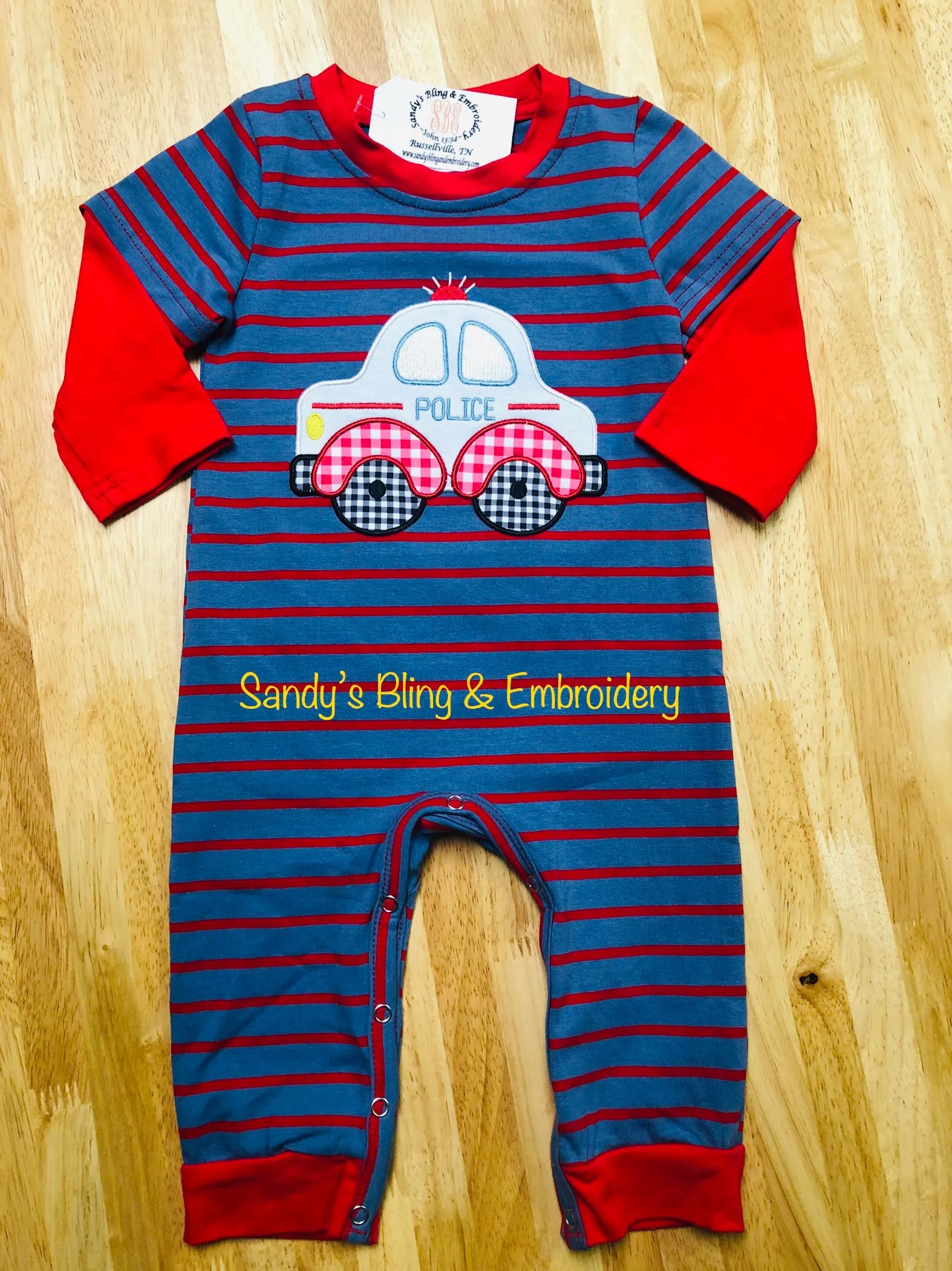 Boys Embroidered/Appliqued Police Car Romper