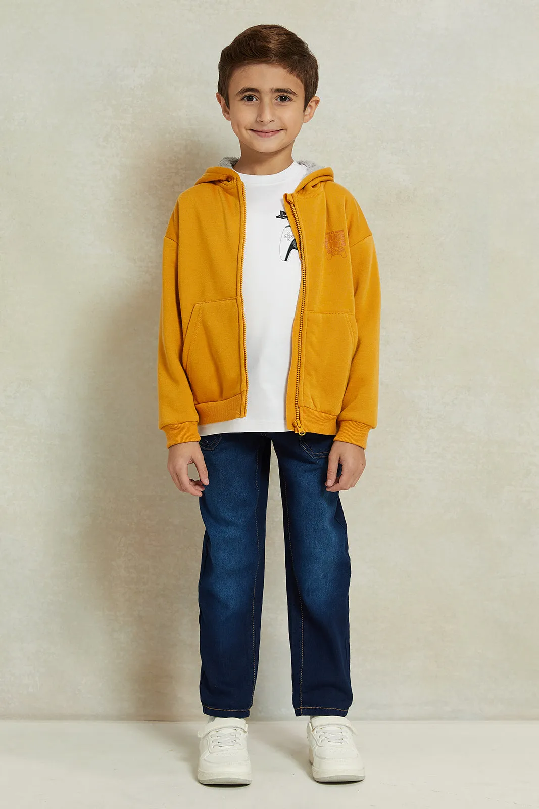 Boys Mustard Zip Thru Hooded Sweatshirt