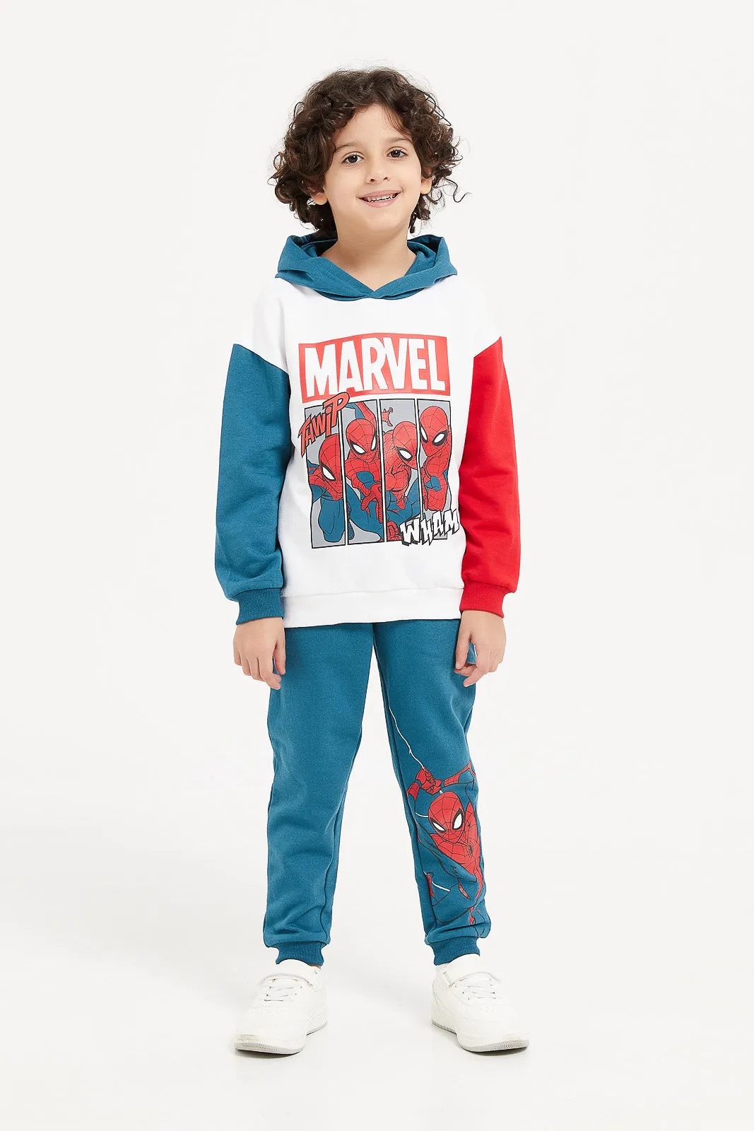 Boys White And Teal Spider-Man Sweatshirt With Jogger Set (2 Piece)