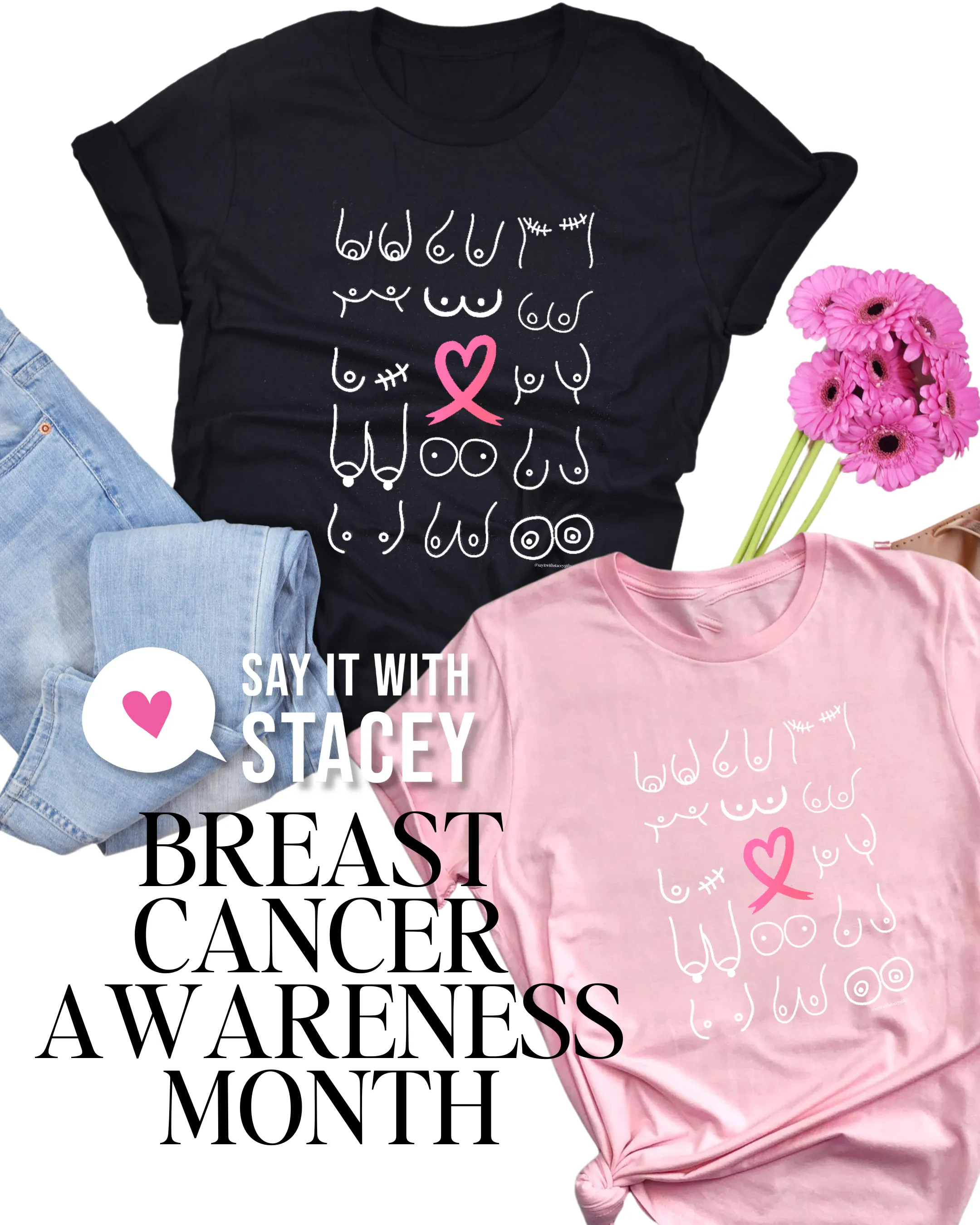 Breast Cancer Awareness Month - ADULT pink or black tee