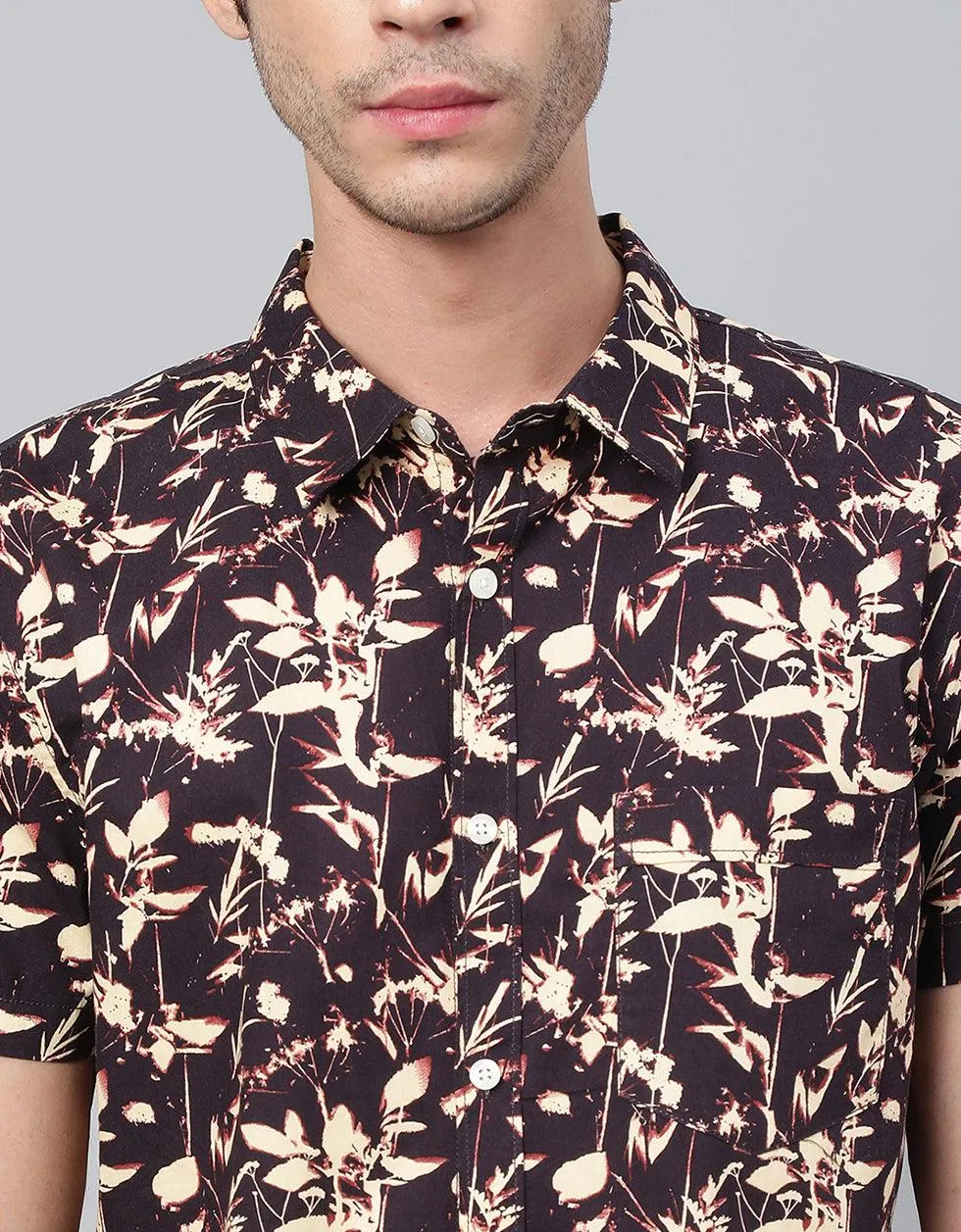 Brown Floral Printed Casual Shirt