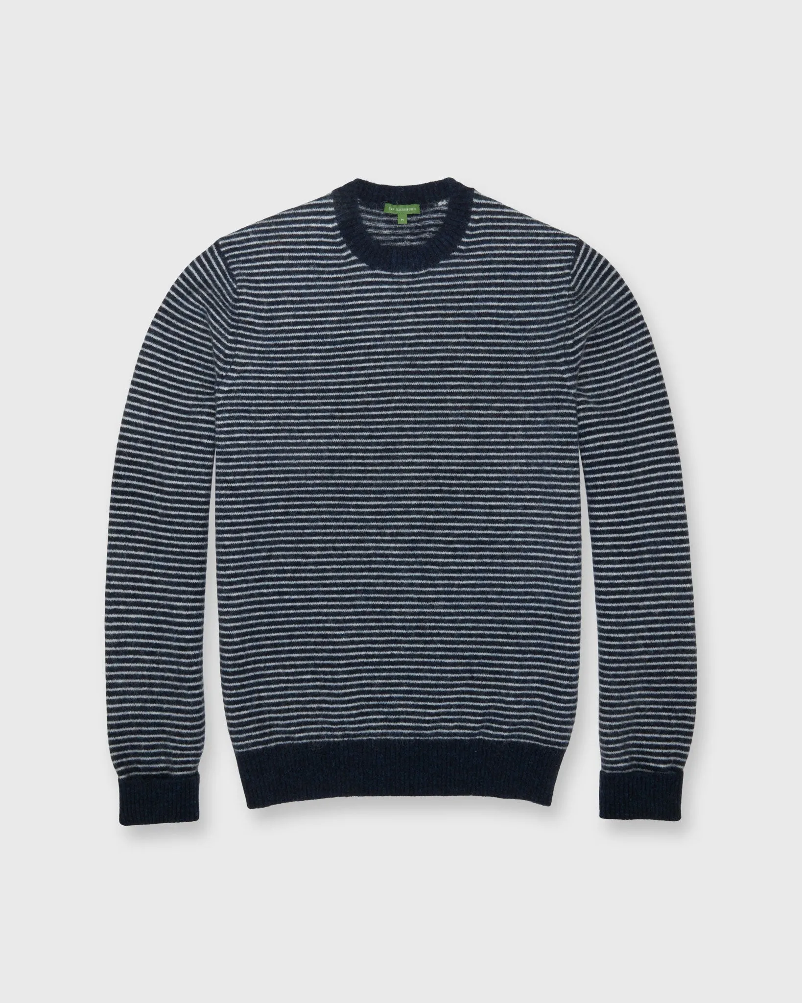 Brushed Crewneck Sweater in Mist/Navy Stripe Alpaca/Wool Blend