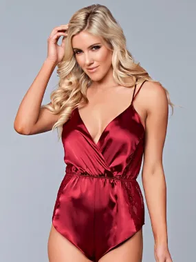 Burgundy Satin Pajama Romper