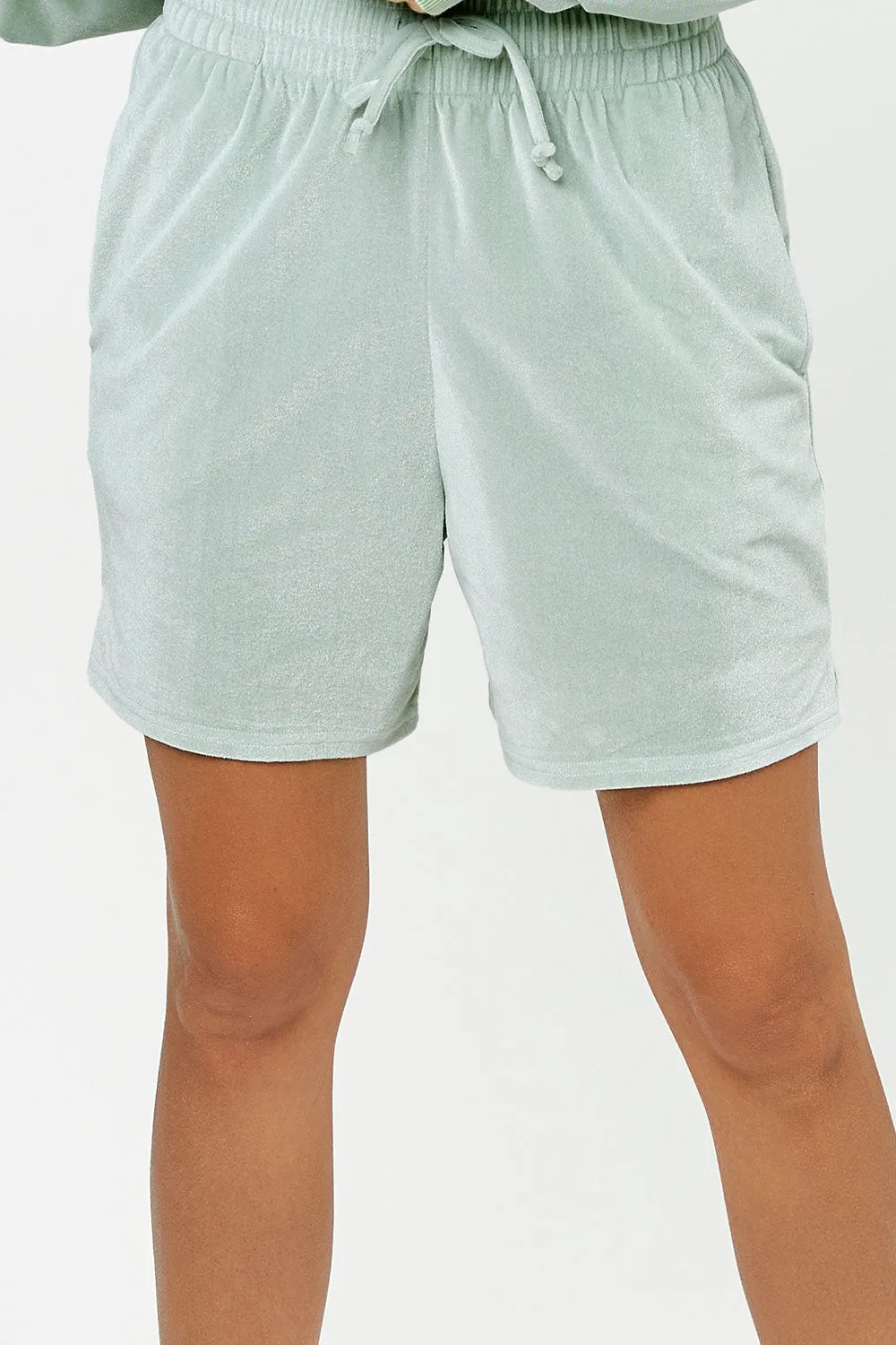 Burl High Waist Velvet Sweat Short - Sage Green