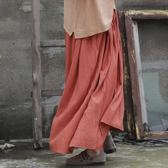 Burned Orange Pleated Cotton Skirt