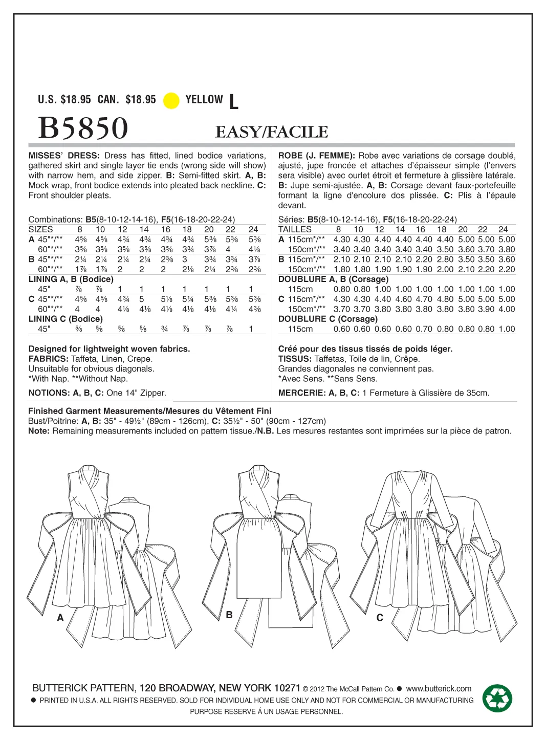 Butterick Dress B5850