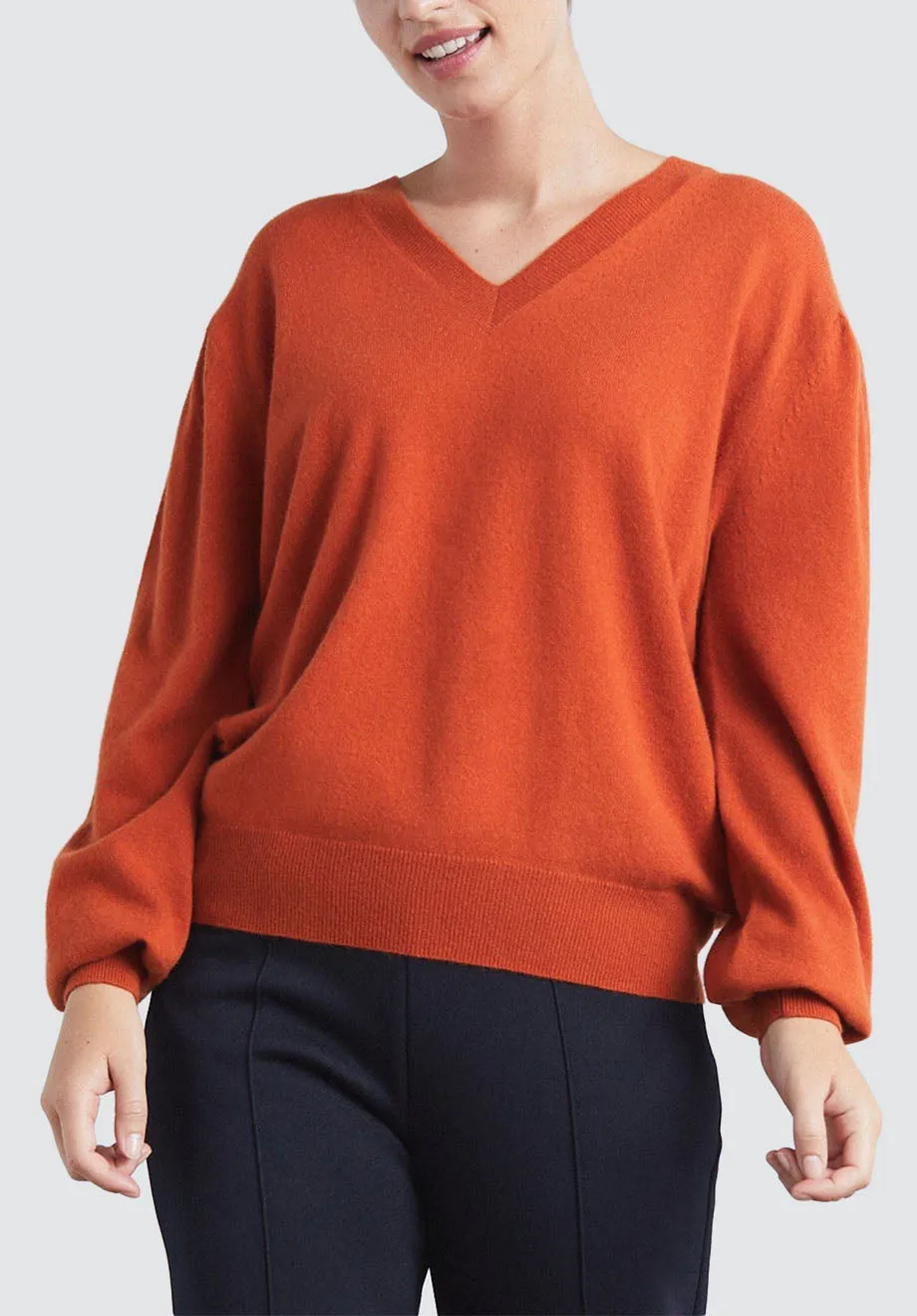 Cashmere V Neck Sweater | Orange