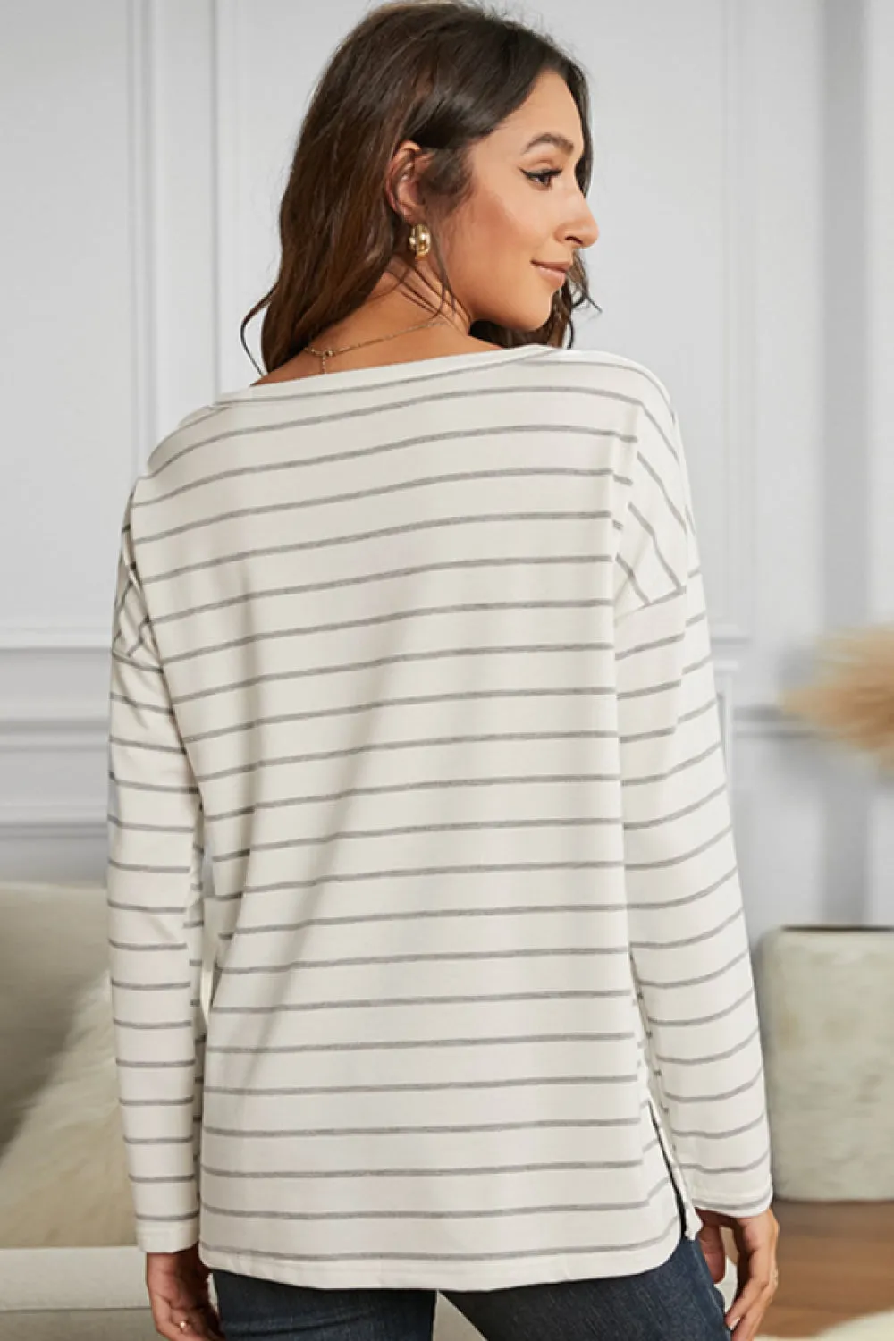 Casual Striped Drop Shoulder Sweatshirt