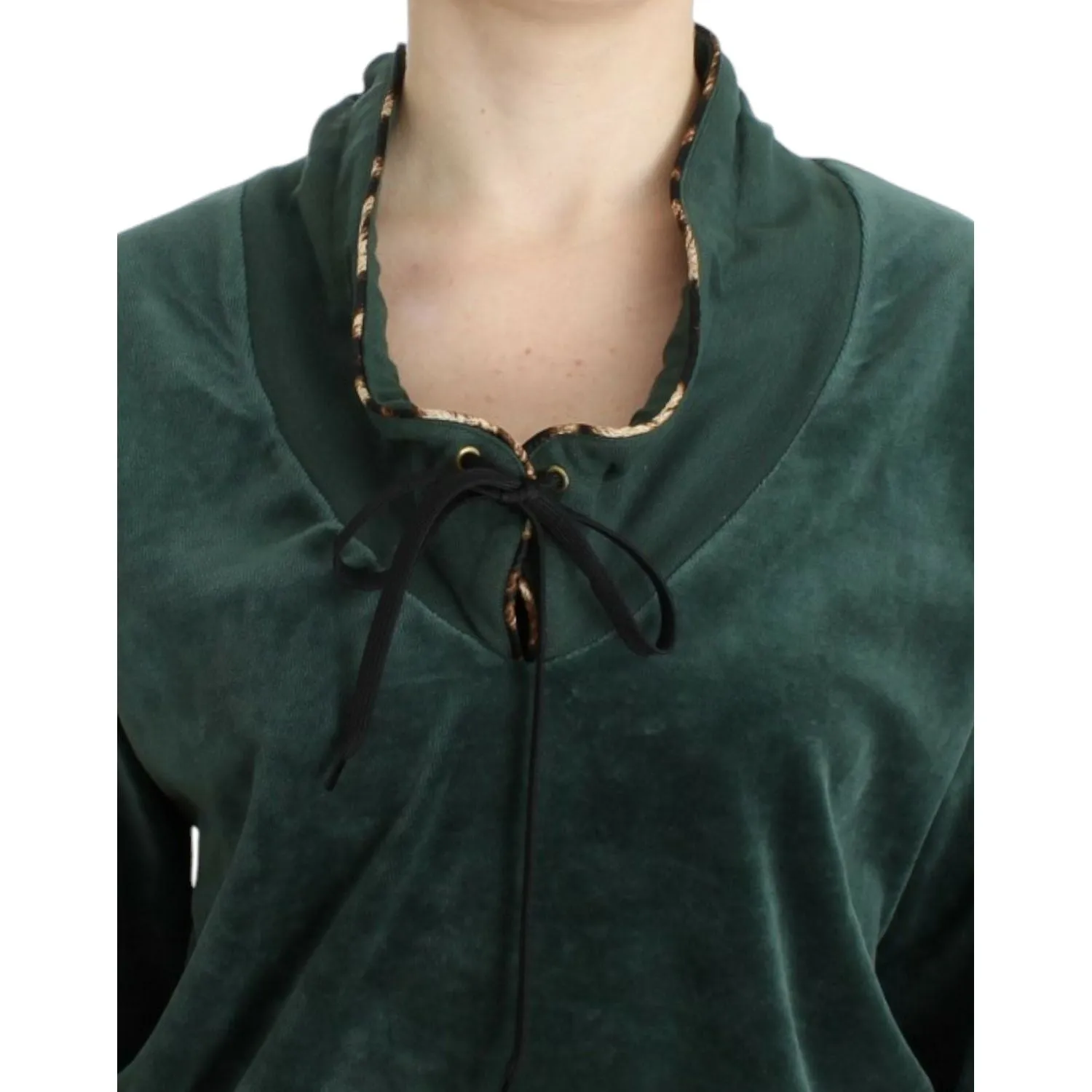 Cavalli Elegant Green Mock Sweater with Rhinestone Detail