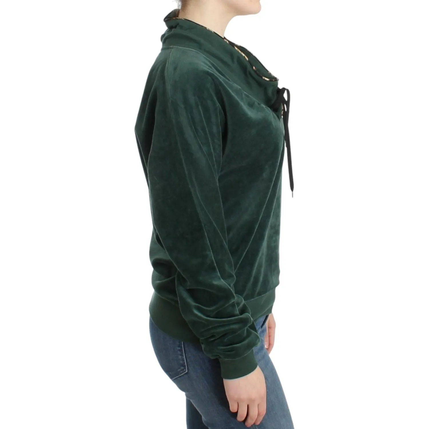 Cavalli Elegant Green Mock Sweater with Rhinestone Detail