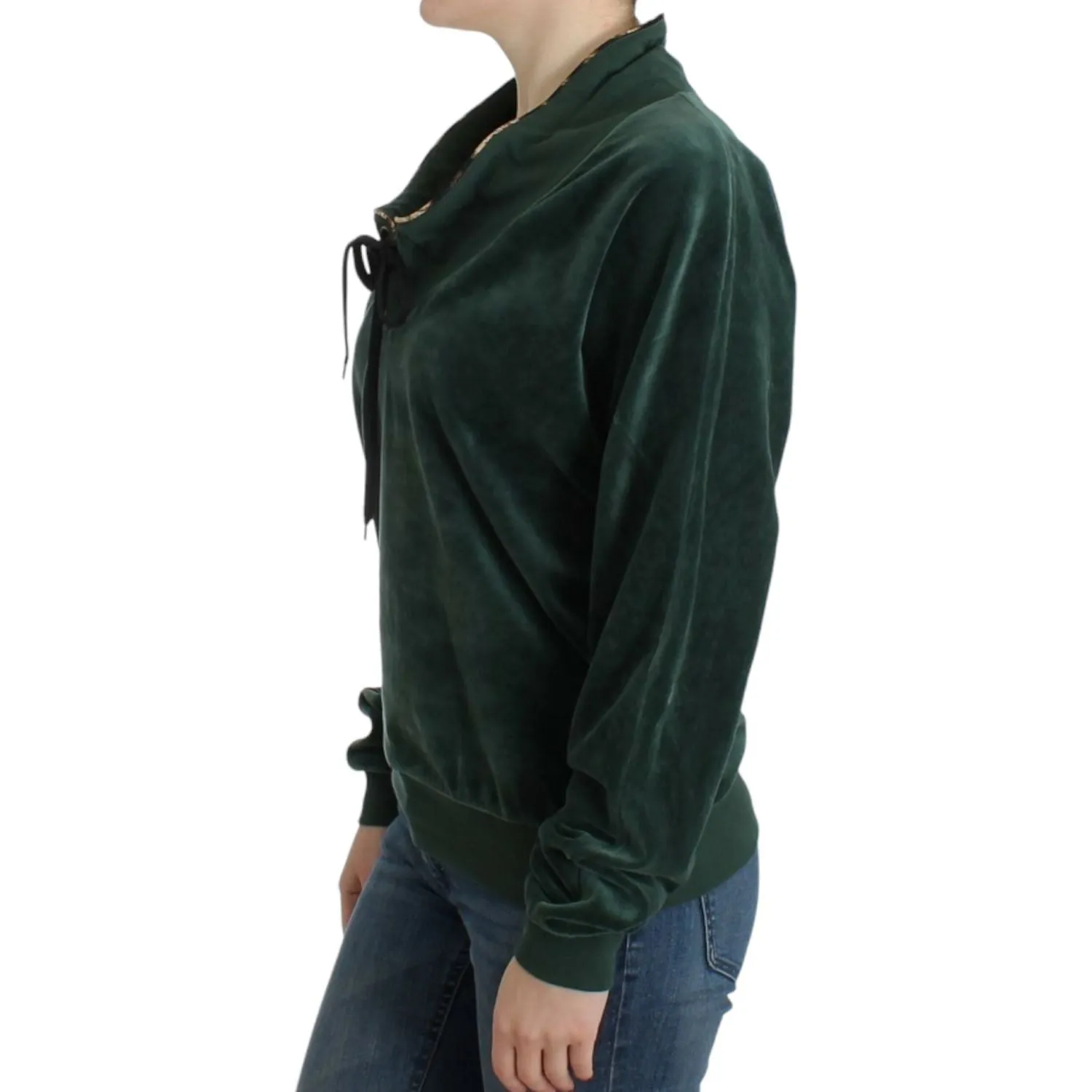 Cavalli Elegant Green Mock Sweater with Rhinestone Detail