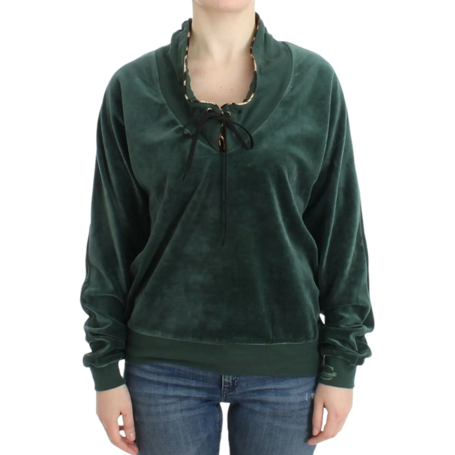 Cavalli Elegant Green Mock Sweater with Rhinestone Detail