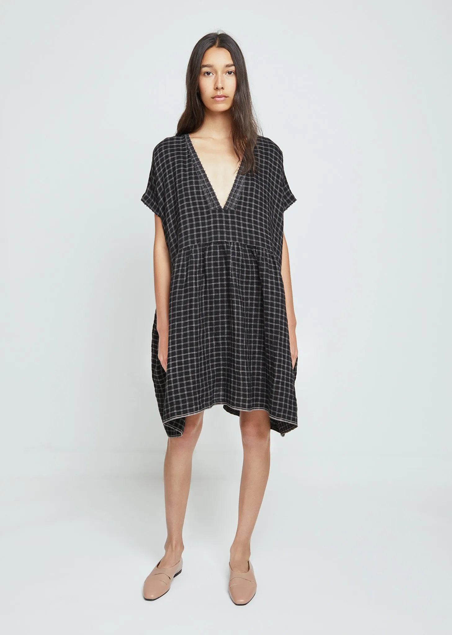 Checked V-Neck Dress