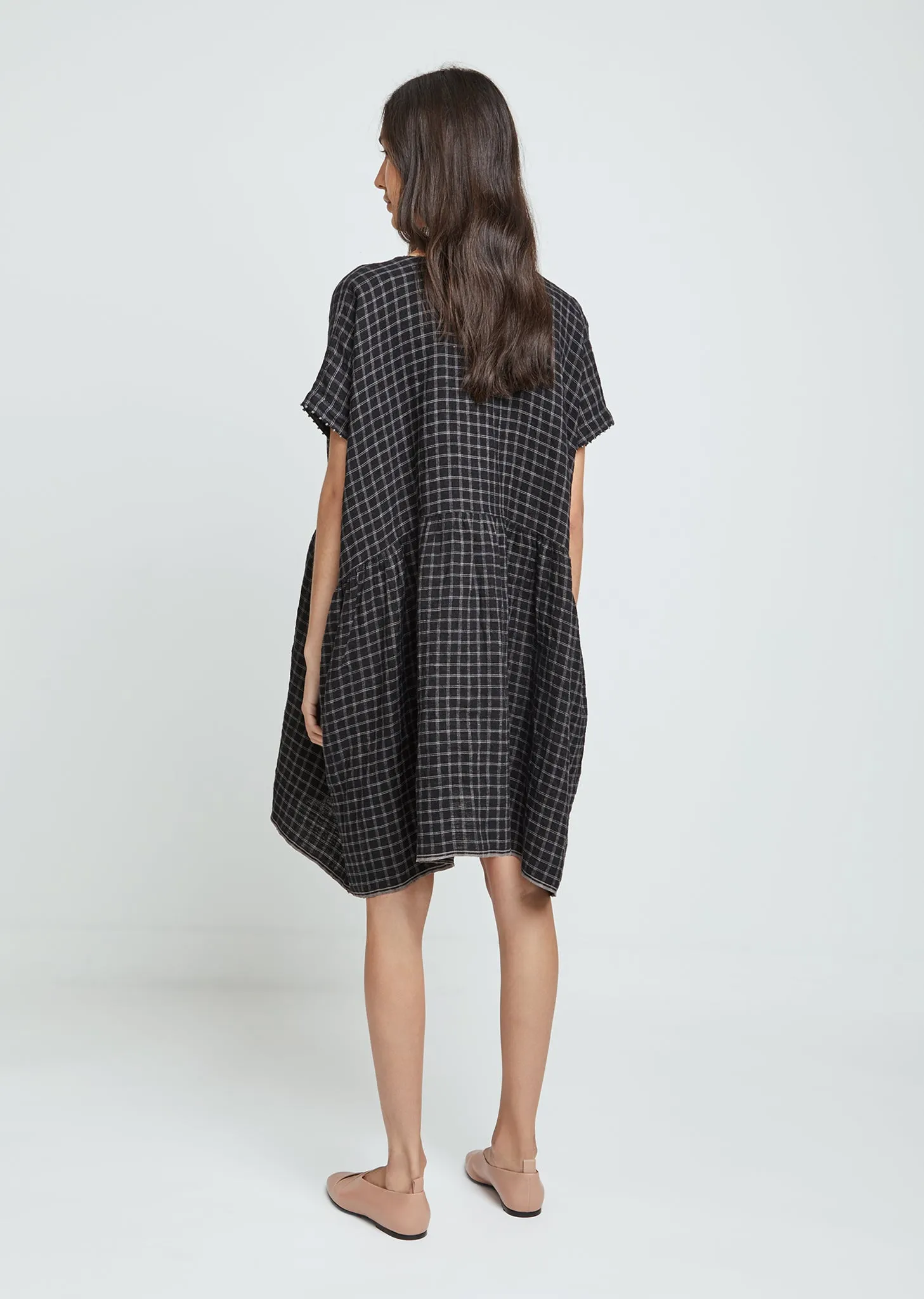 Checked V-Neck Dress