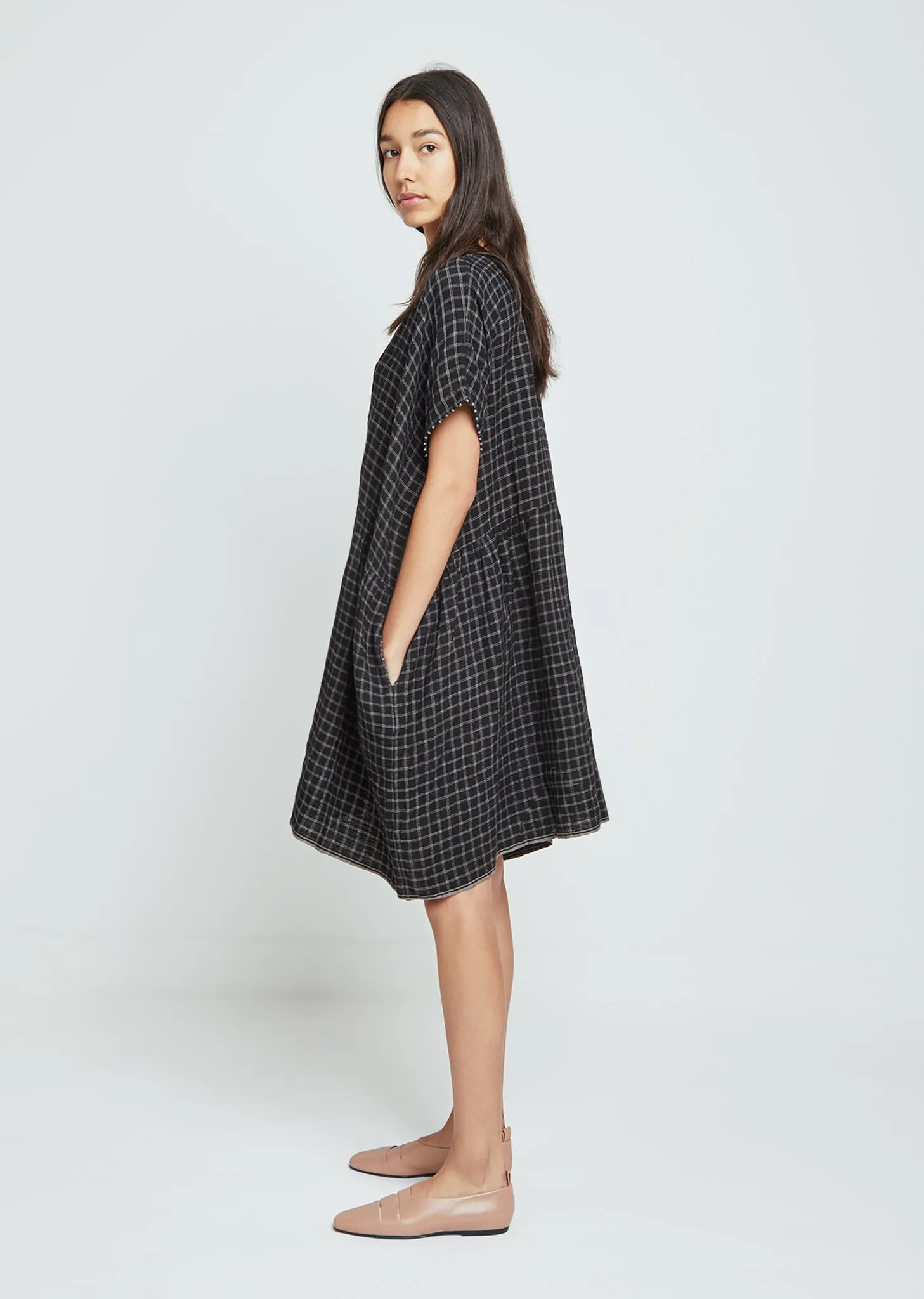 Checked V-Neck Dress