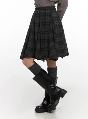 Checkered Pleated Midi Skirt CN426