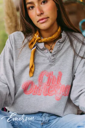 Chi Omega Retro Long Sleeve Henley