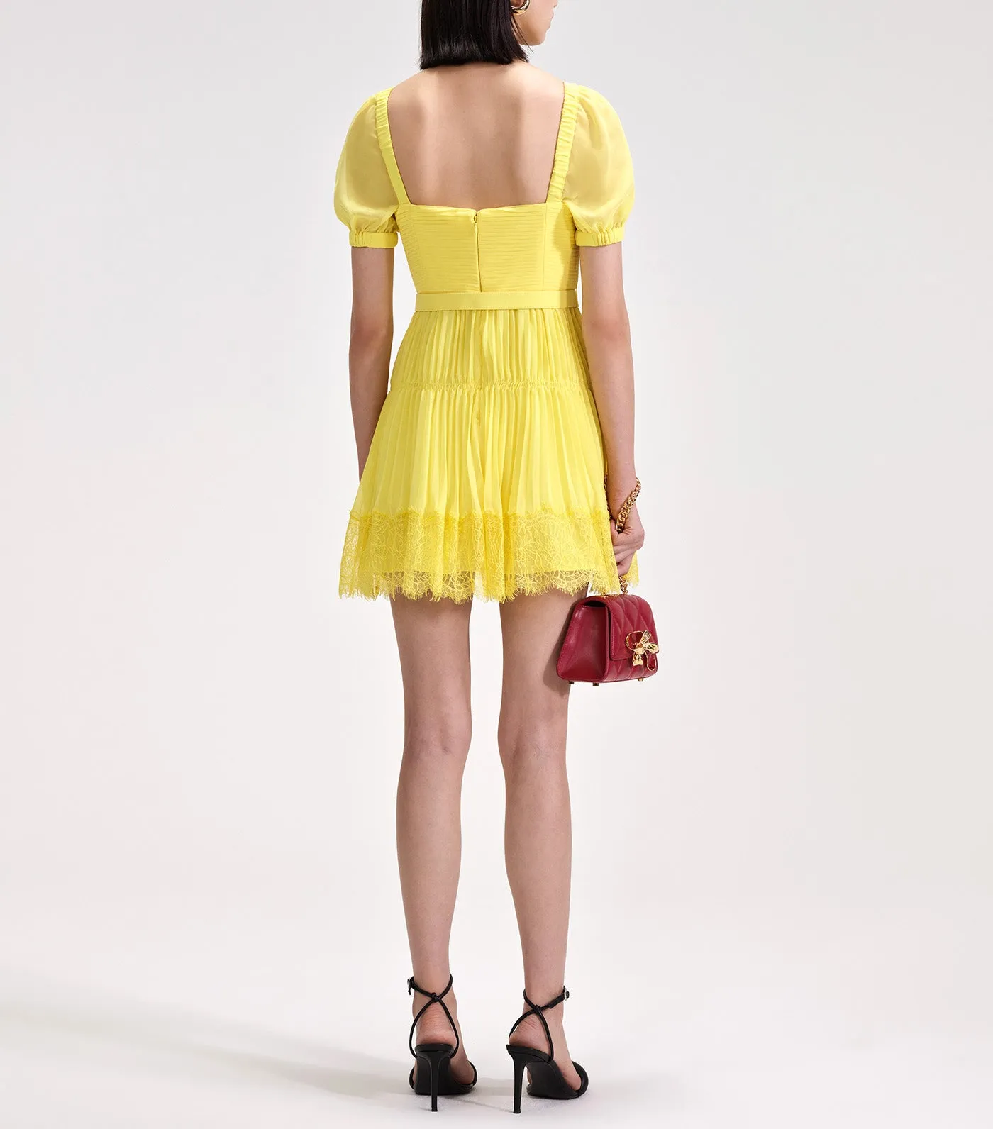 Chiffon Lace Detail Mini Dress Yellow