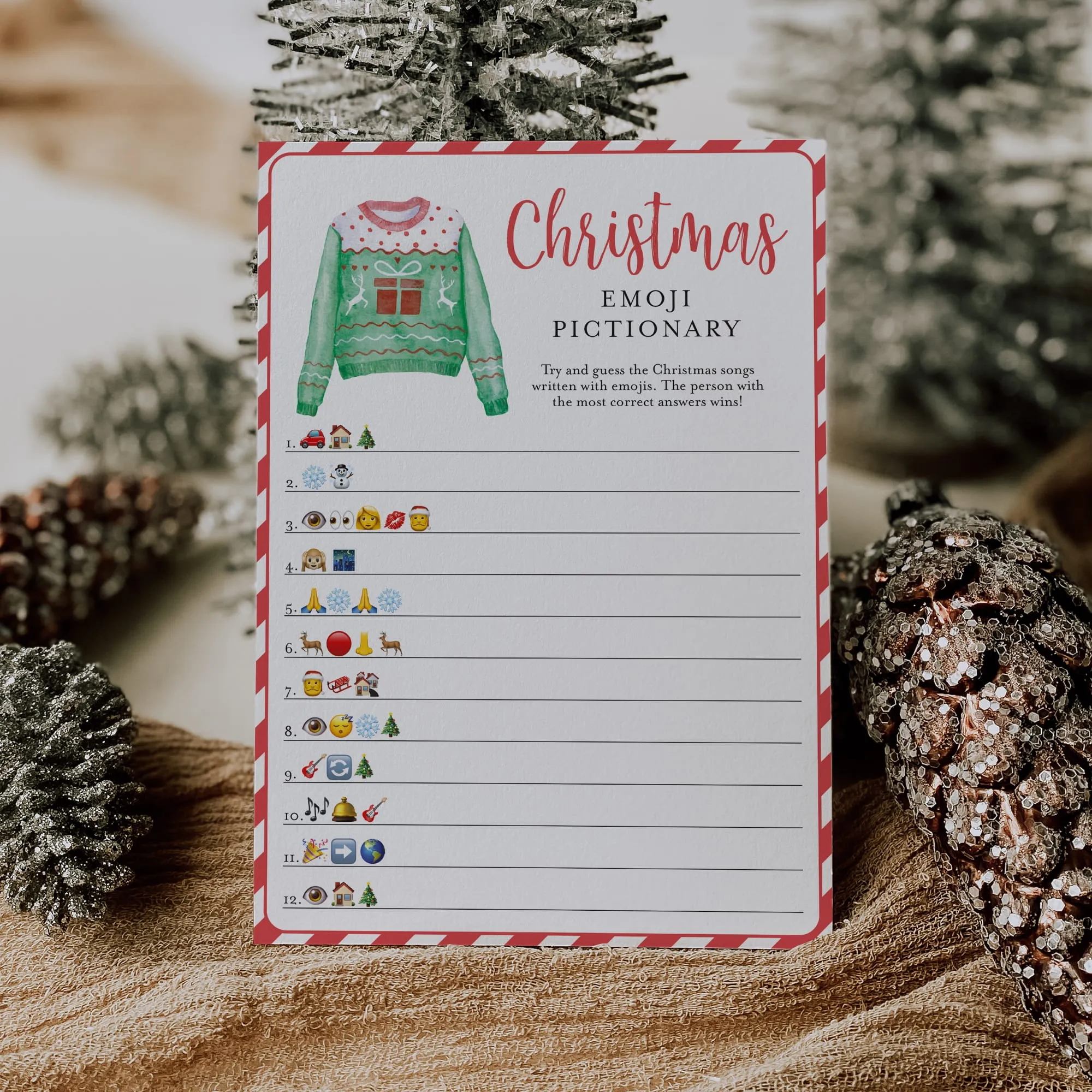 Christmas Carol Emoji Pictionary Game Ugly Sweater Party