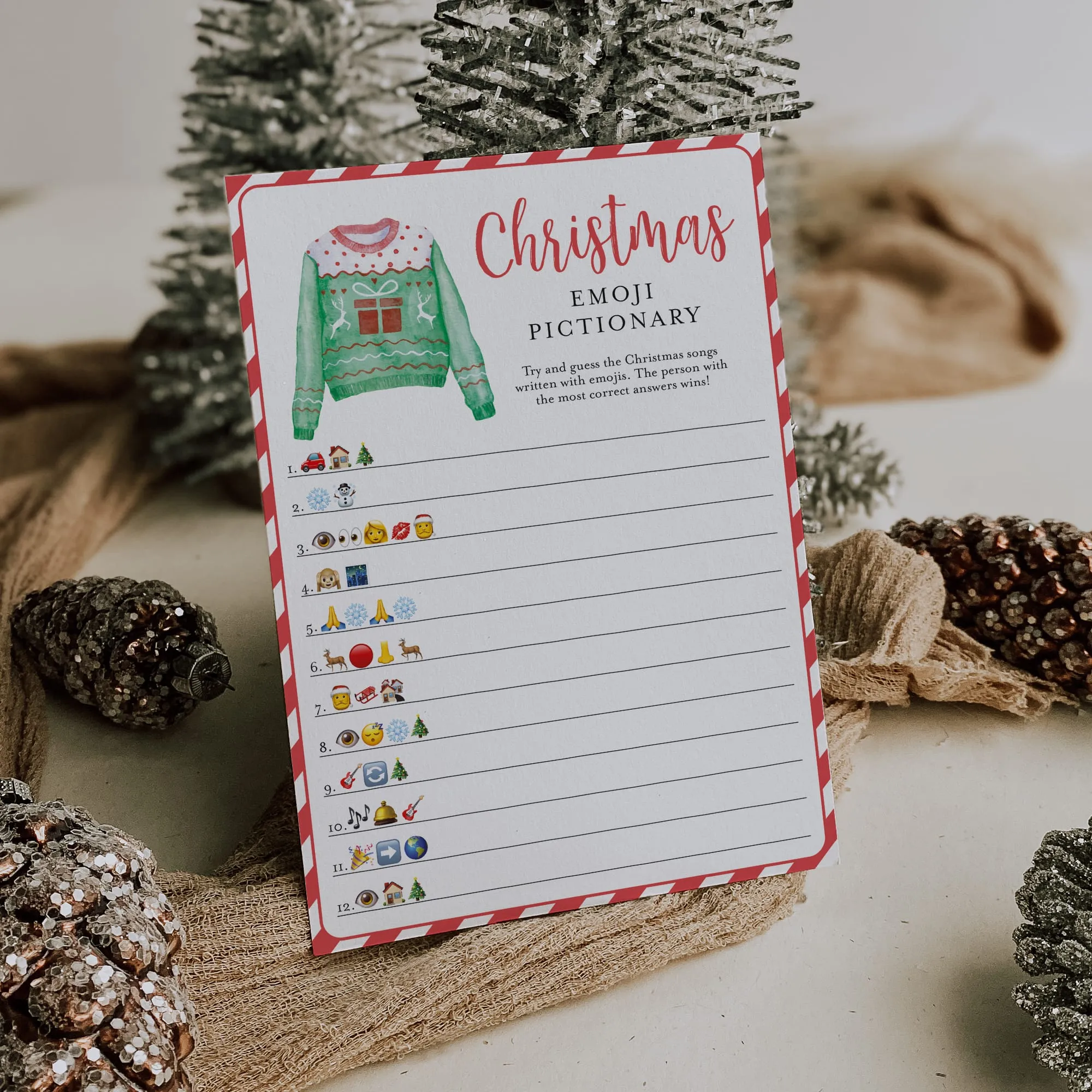 Christmas Carol Emoji Pictionary Game Ugly Sweater Party