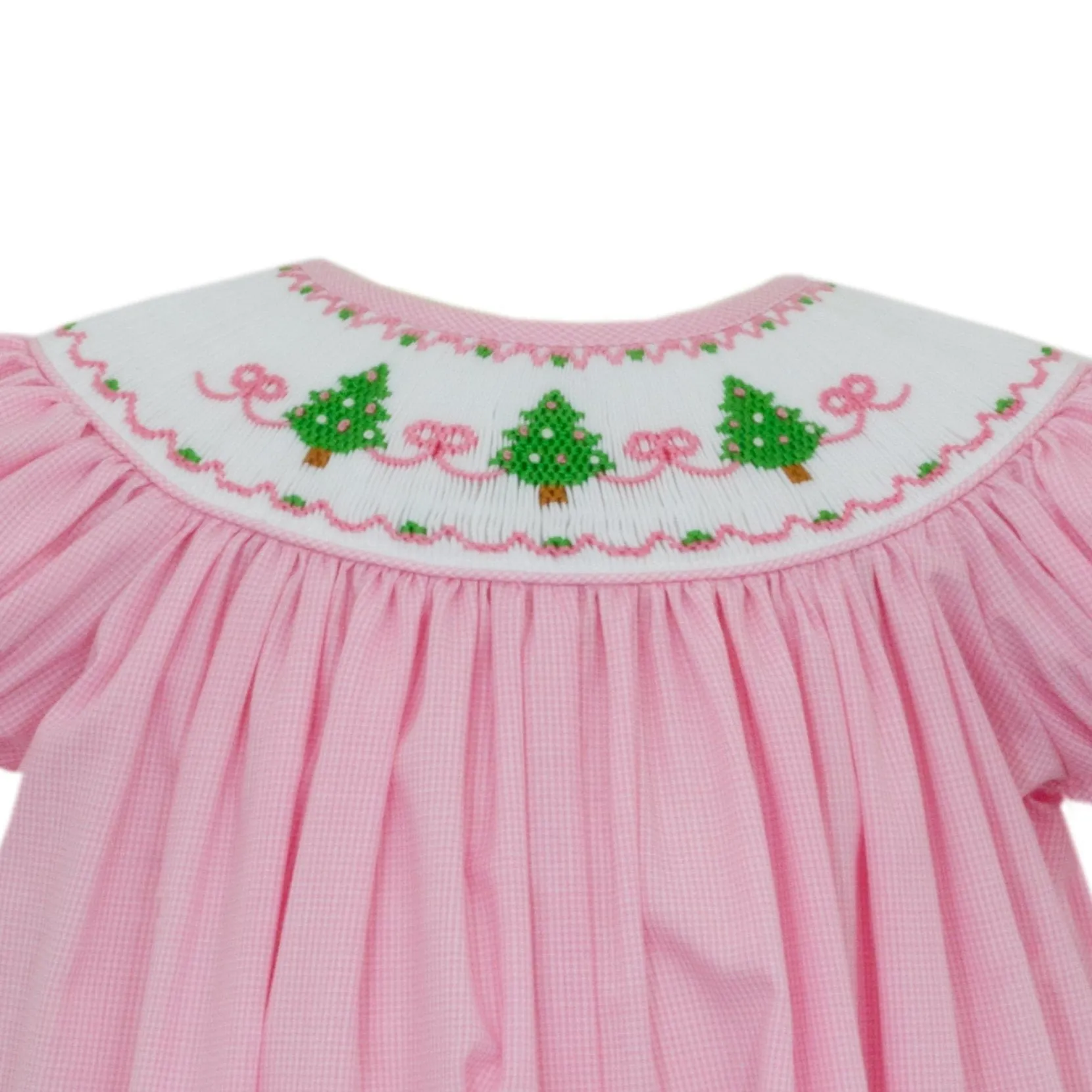 Christmas Tree Romper- Pink Microcheck