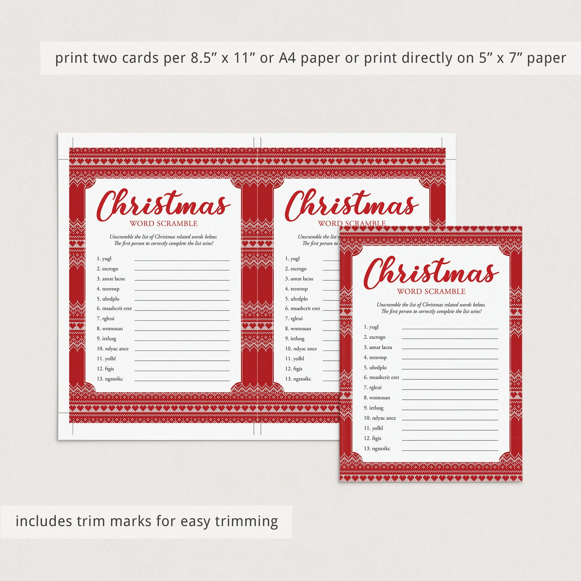 Christmas Word Scramble and Answers Printable