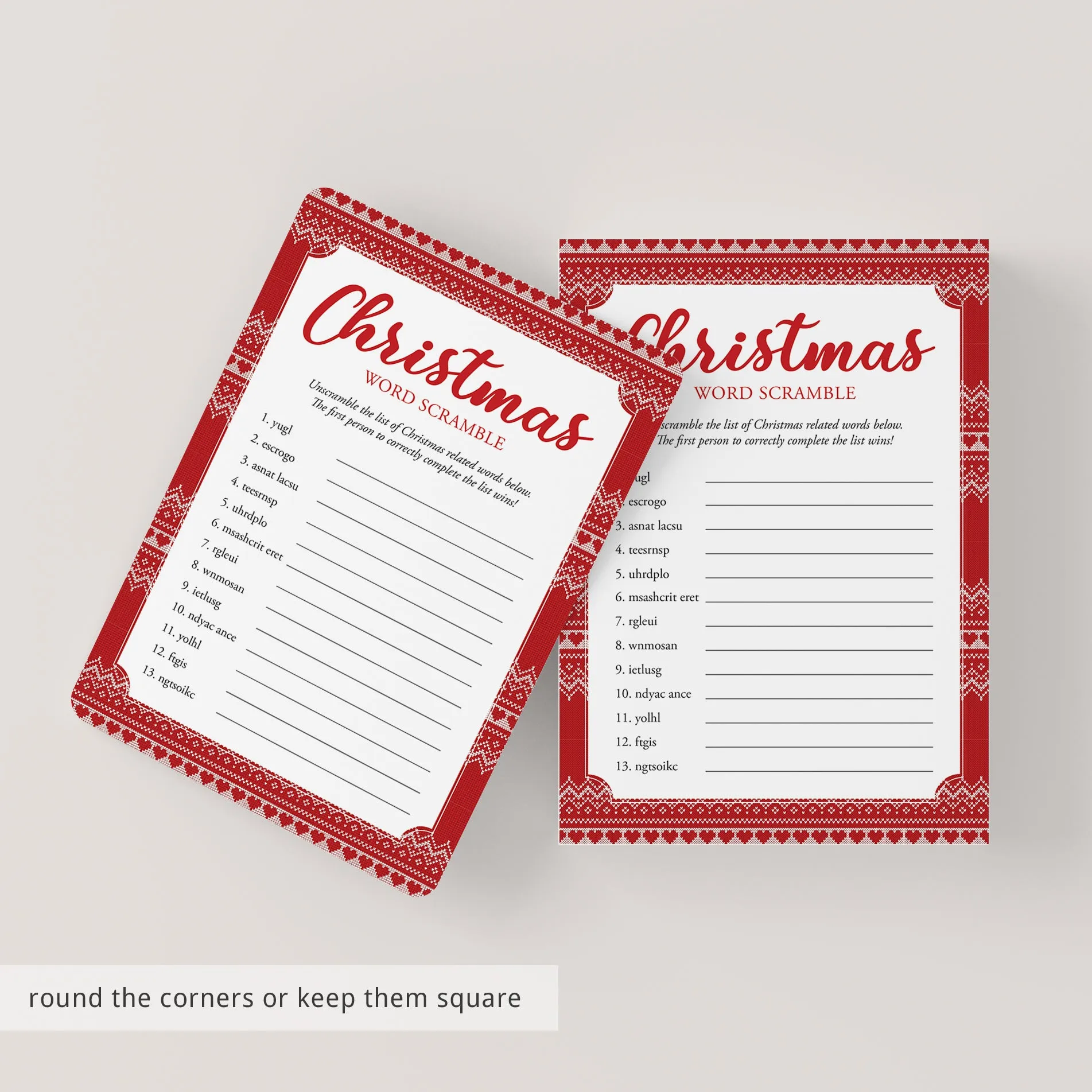 Christmas Word Scramble and Answers Printable