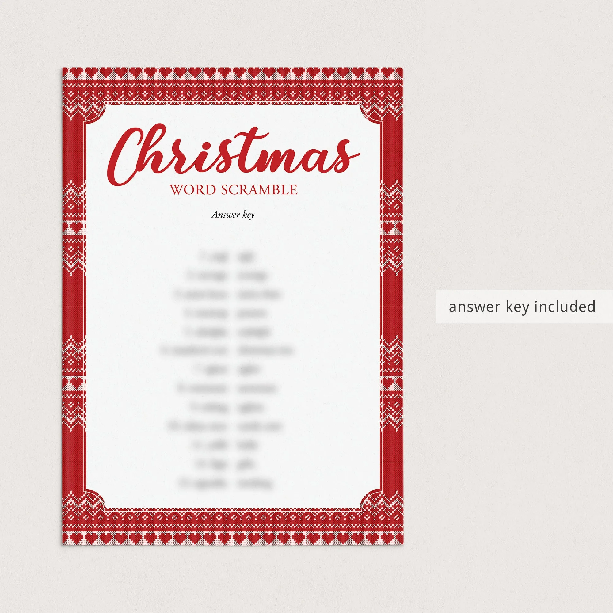 Christmas Word Scramble and Answers Printable