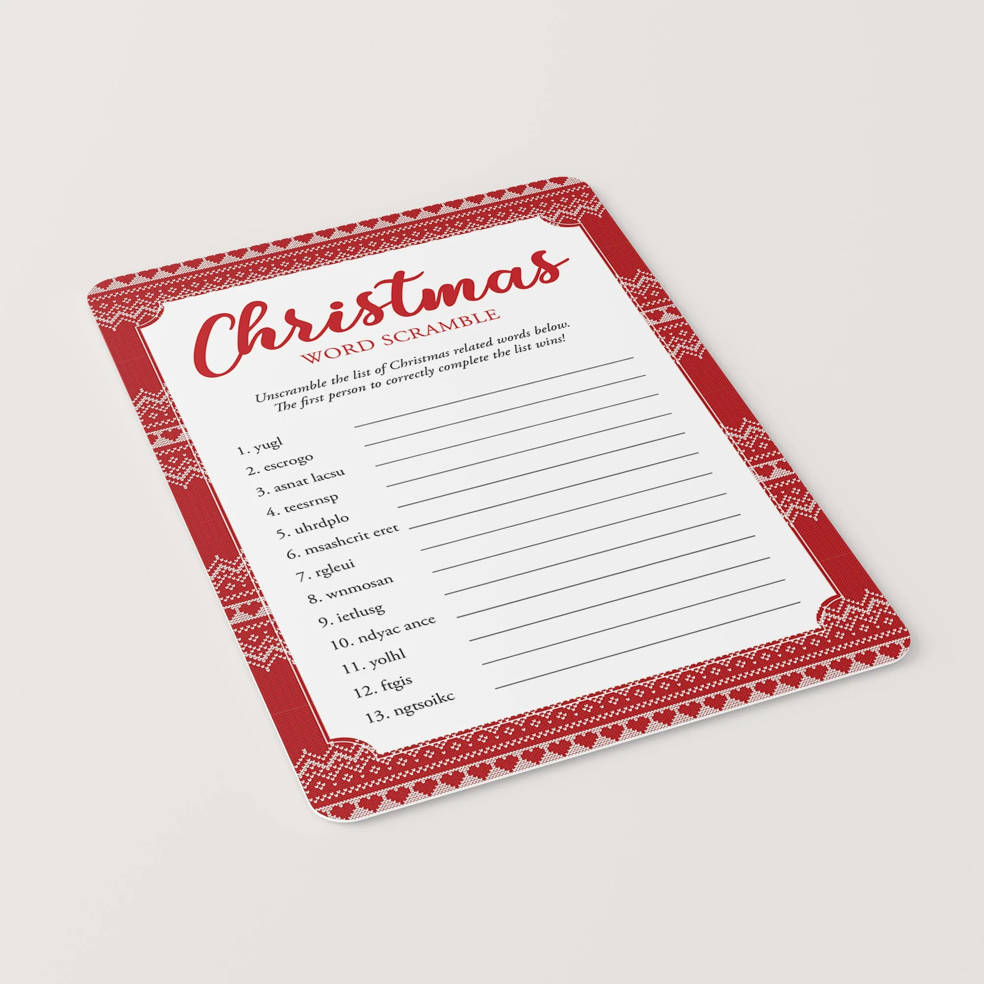 Christmas Word Scramble and Answers Printable