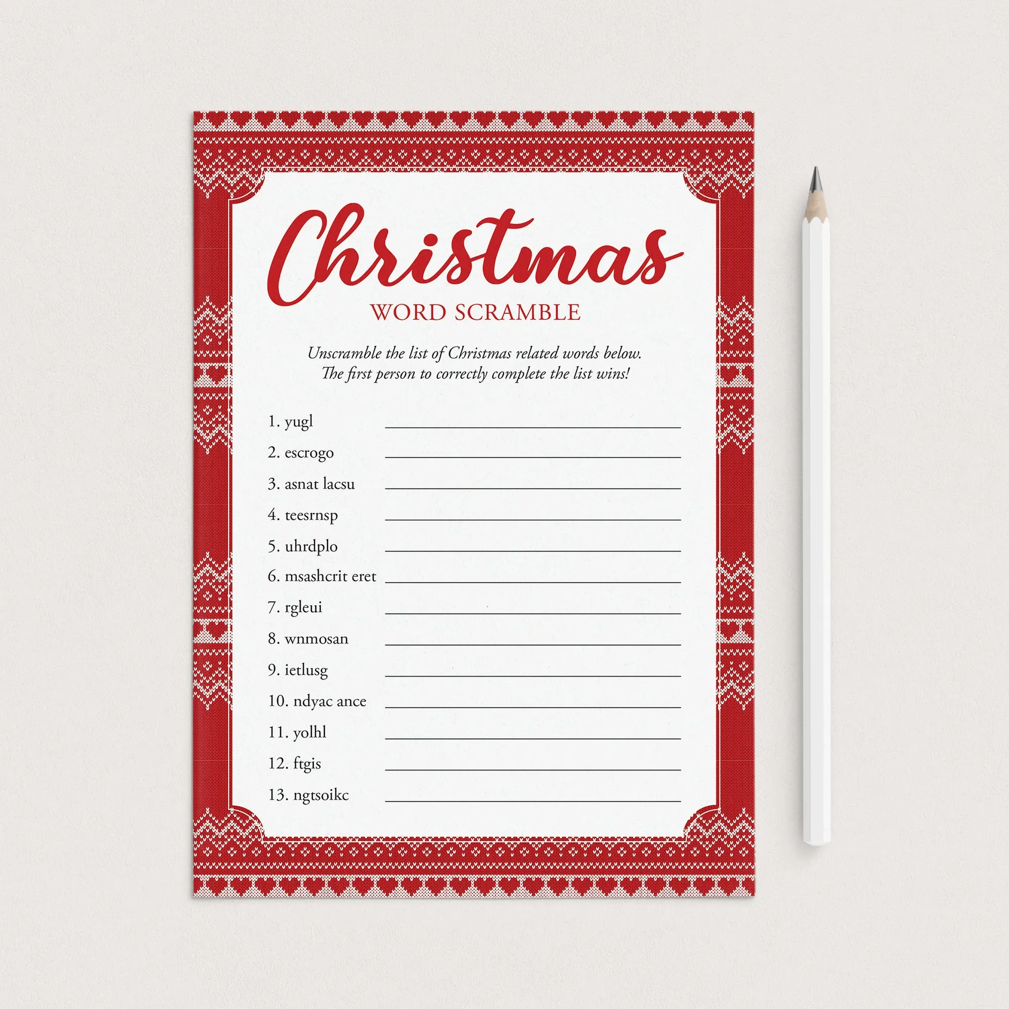 Christmas Word Scramble and Answers Printable