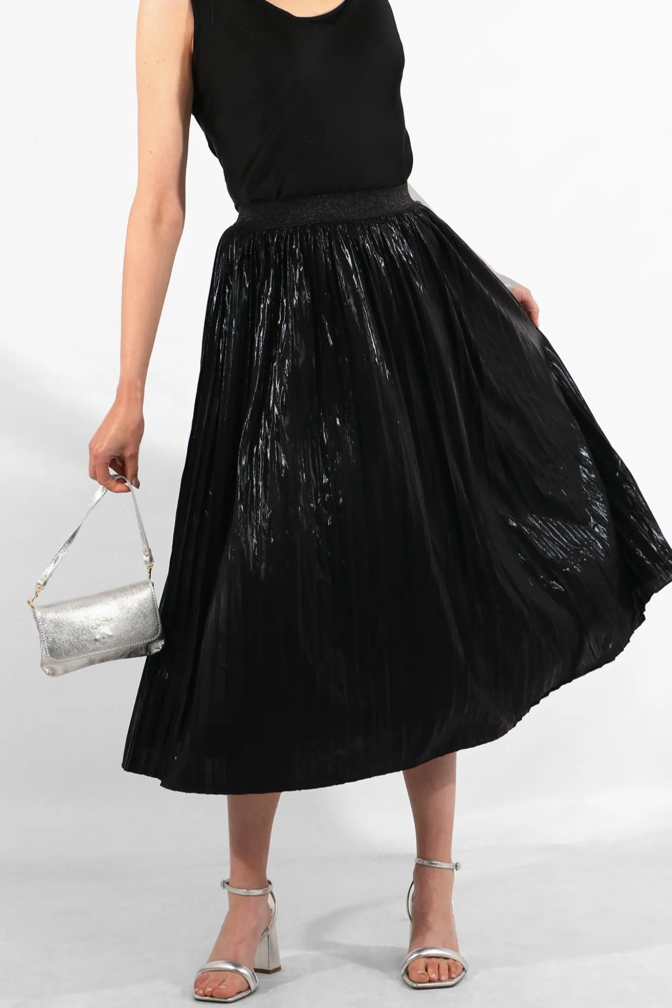 Claudia Pleated Skirt - Black, Foil