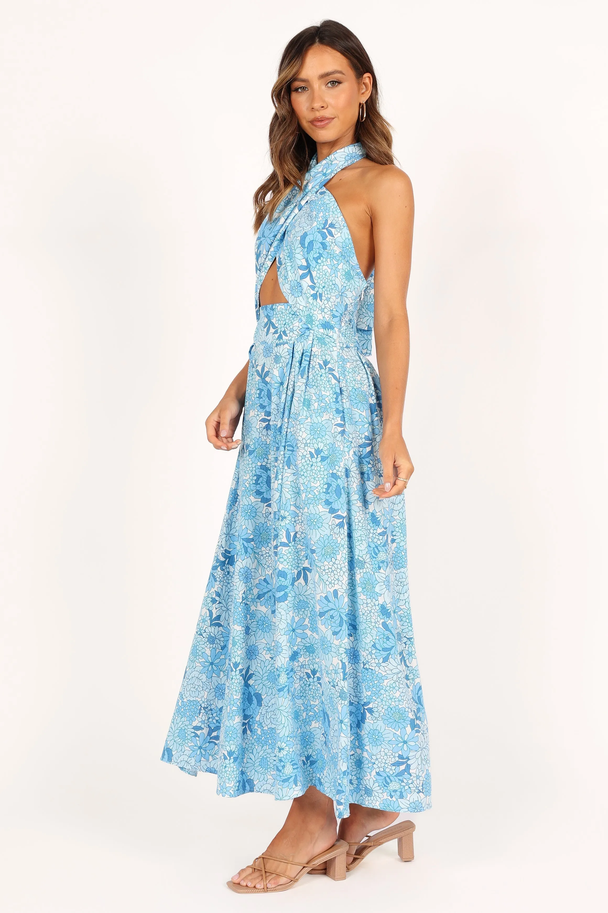 Clover Halterneck Maxi Dress - Blue Floral