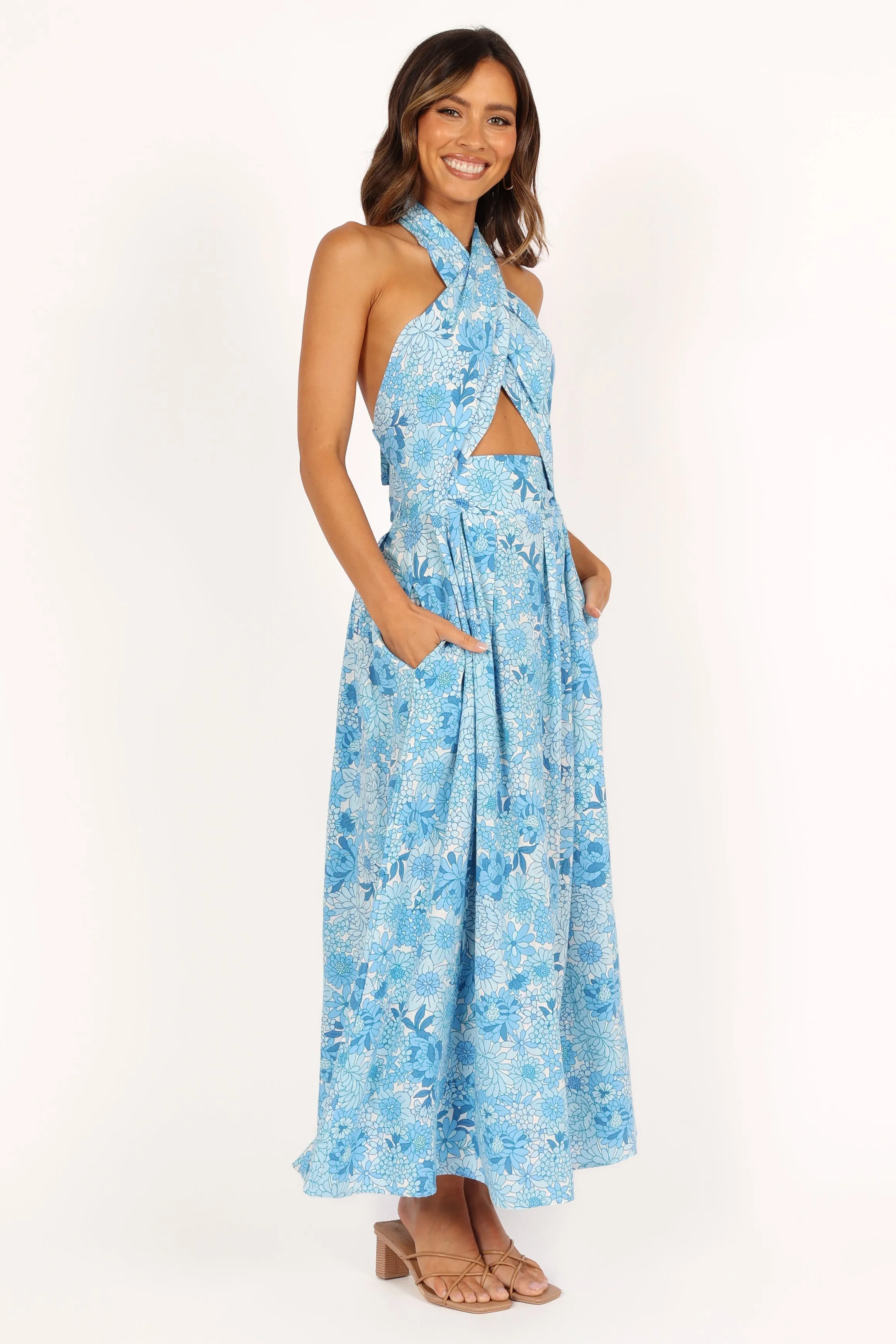 Clover Halterneck Maxi Dress - Blue Floral