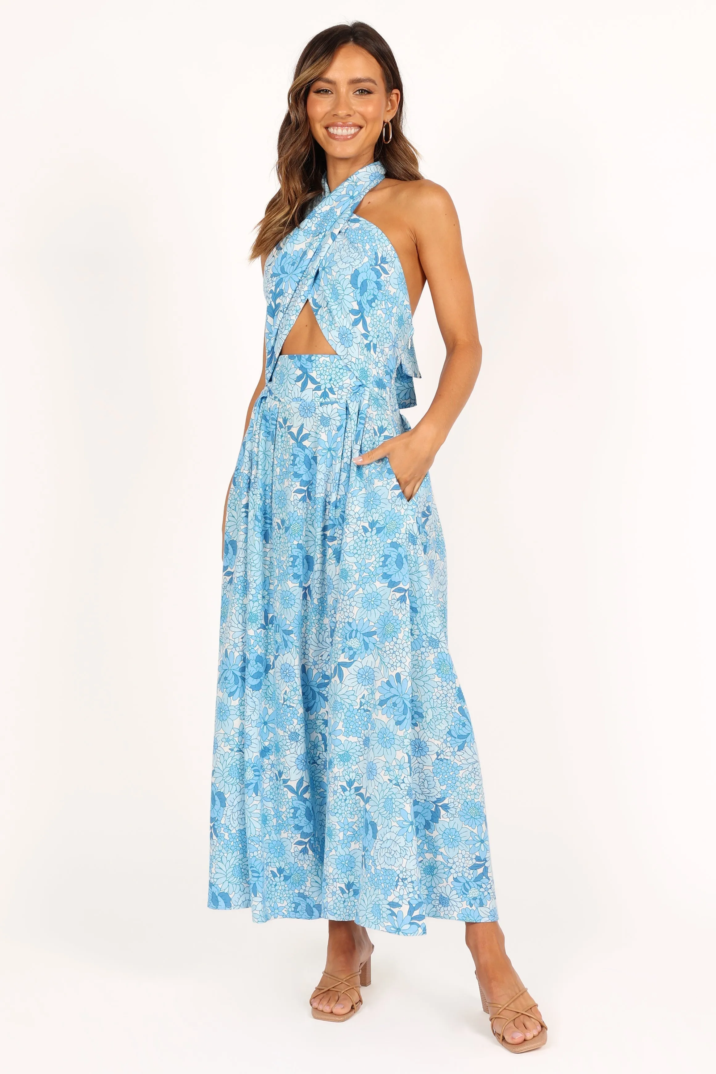 Clover Halterneck Maxi Dress - Blue Floral