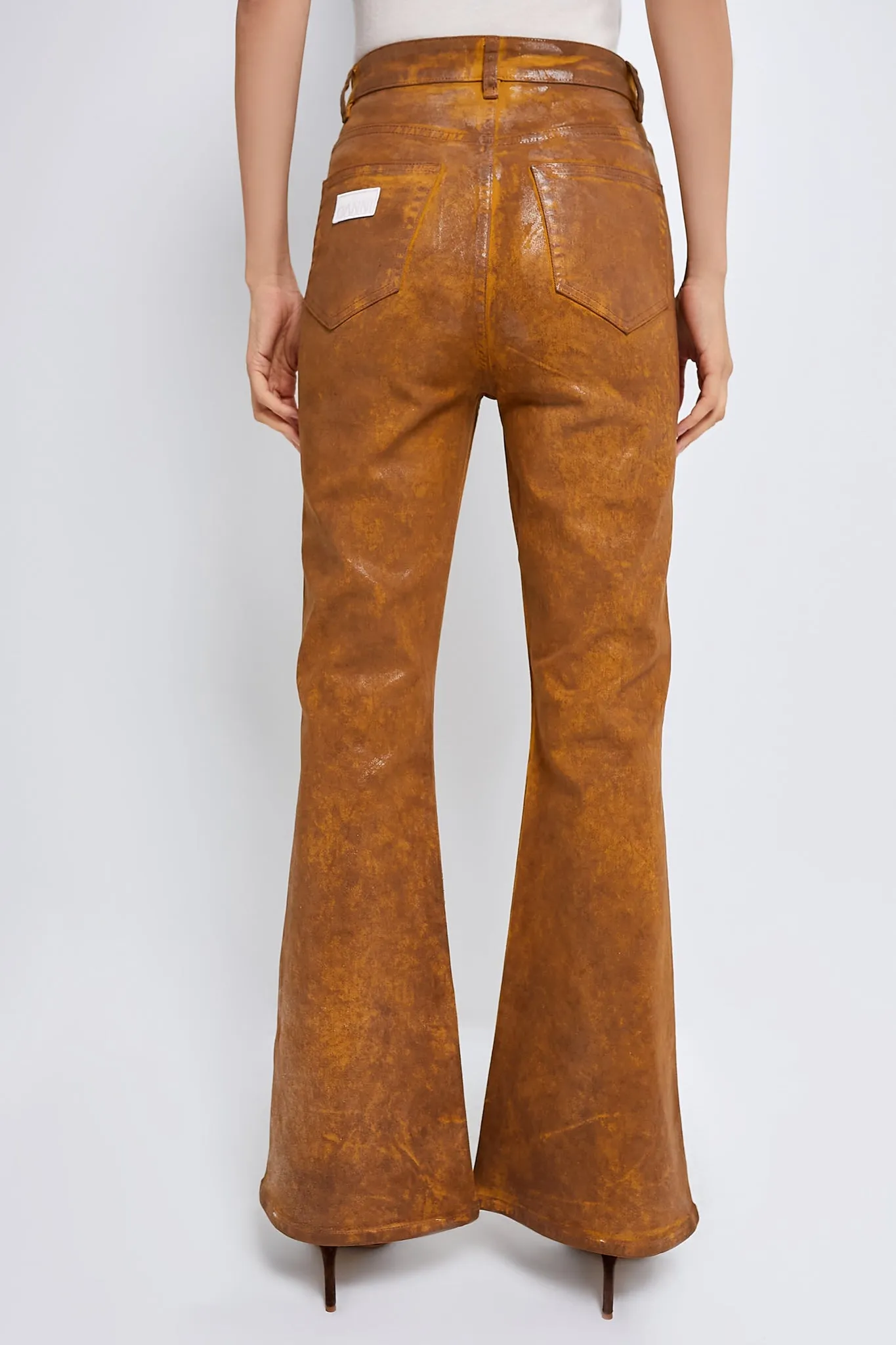 Cognac Foil Overdyed Denim Flare Jeans