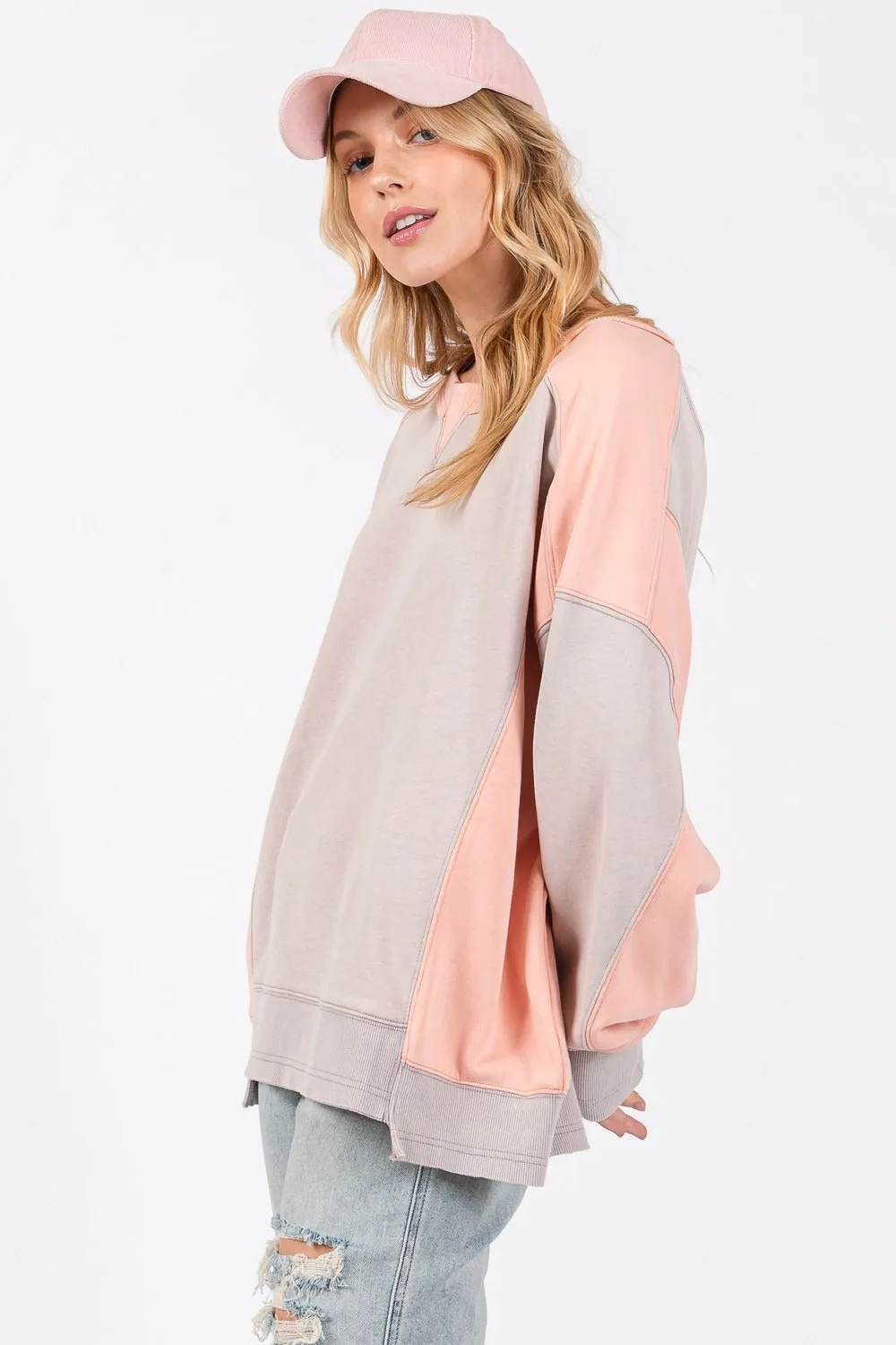 Color Block Round Neck Sweatshirt